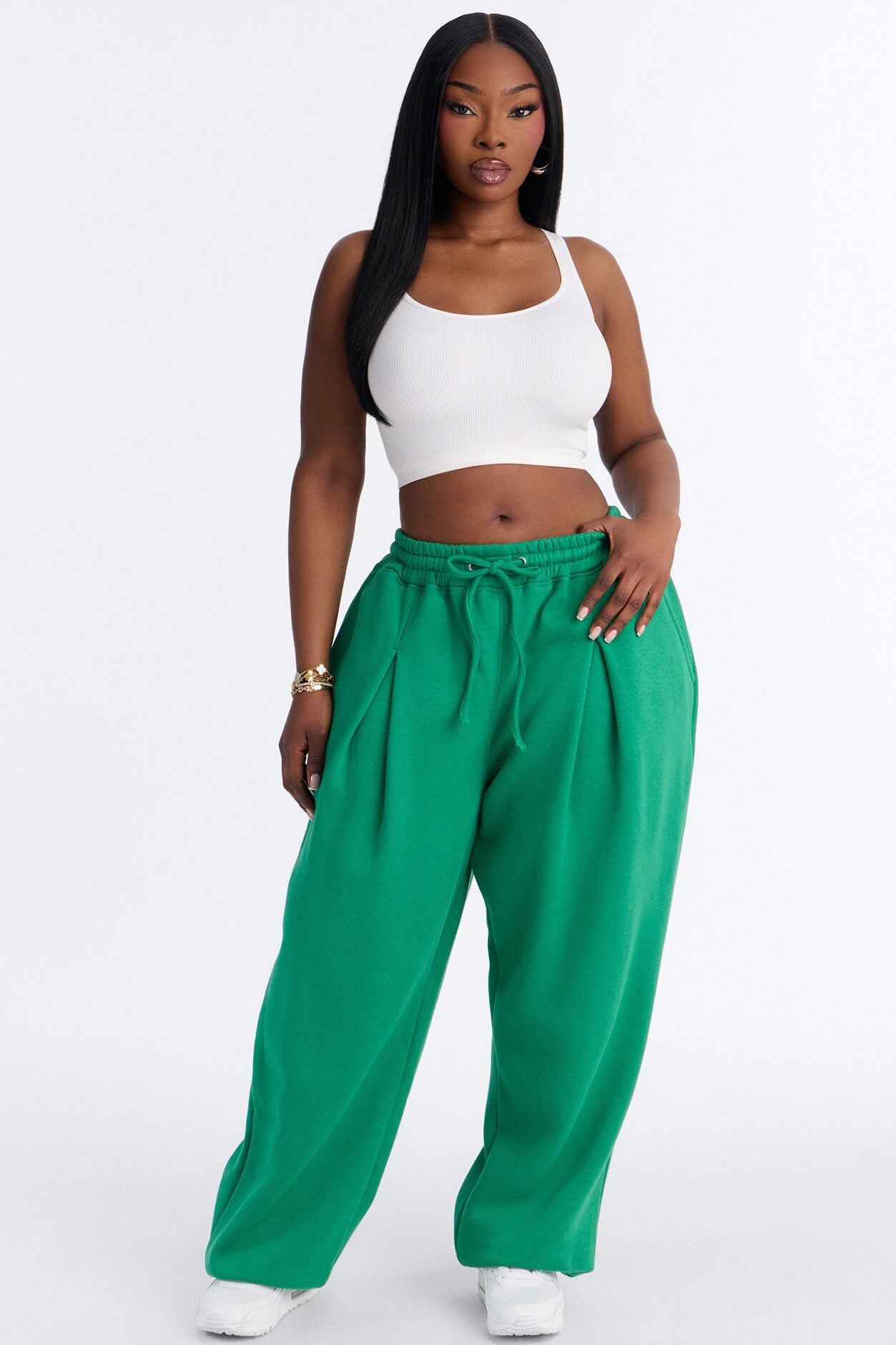 Mia Pleated Fleece Jogger Pants - Green image 1