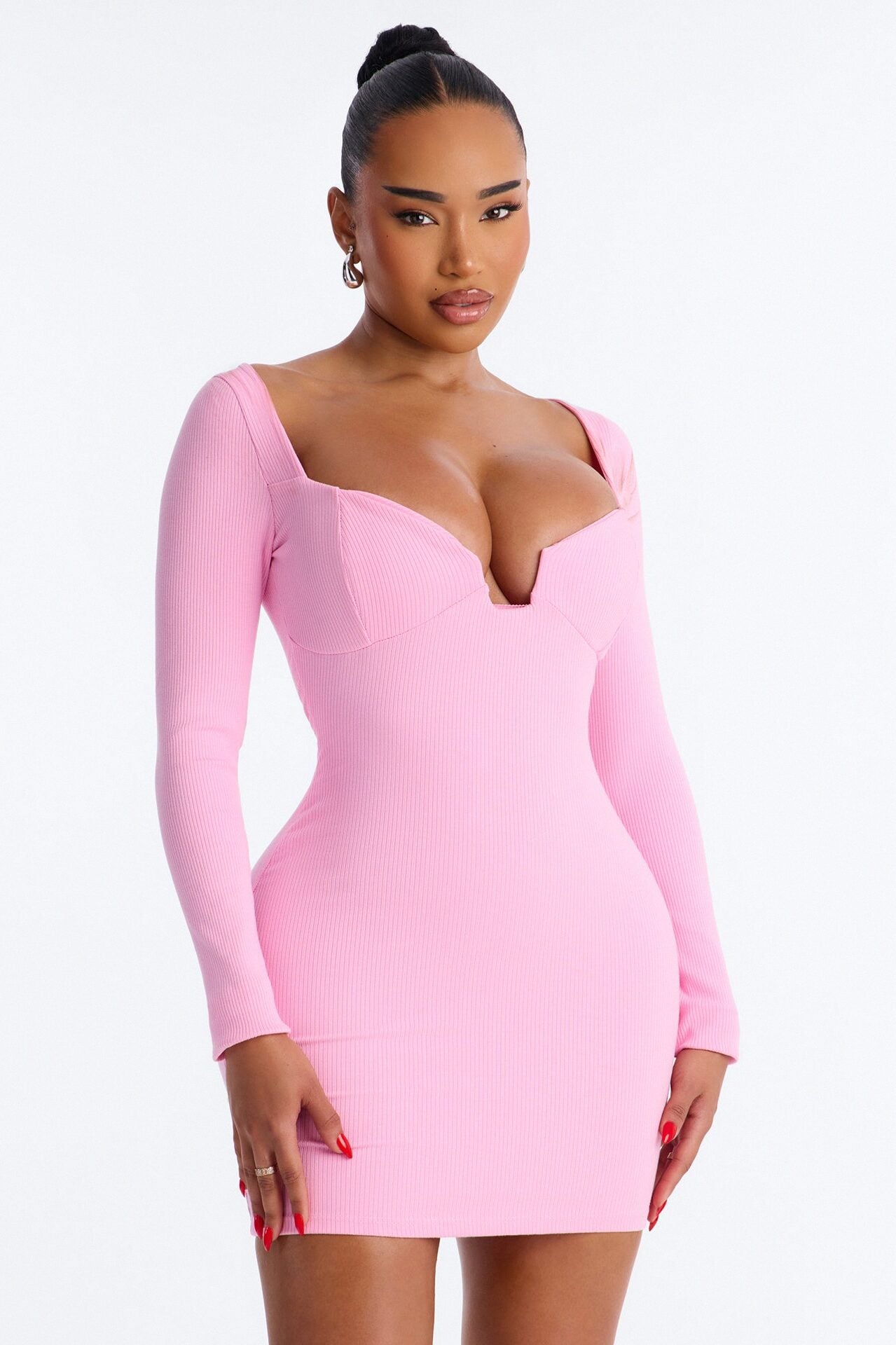 Scarlett Snatched Long Sleeve Mini Dress - Pink image 1