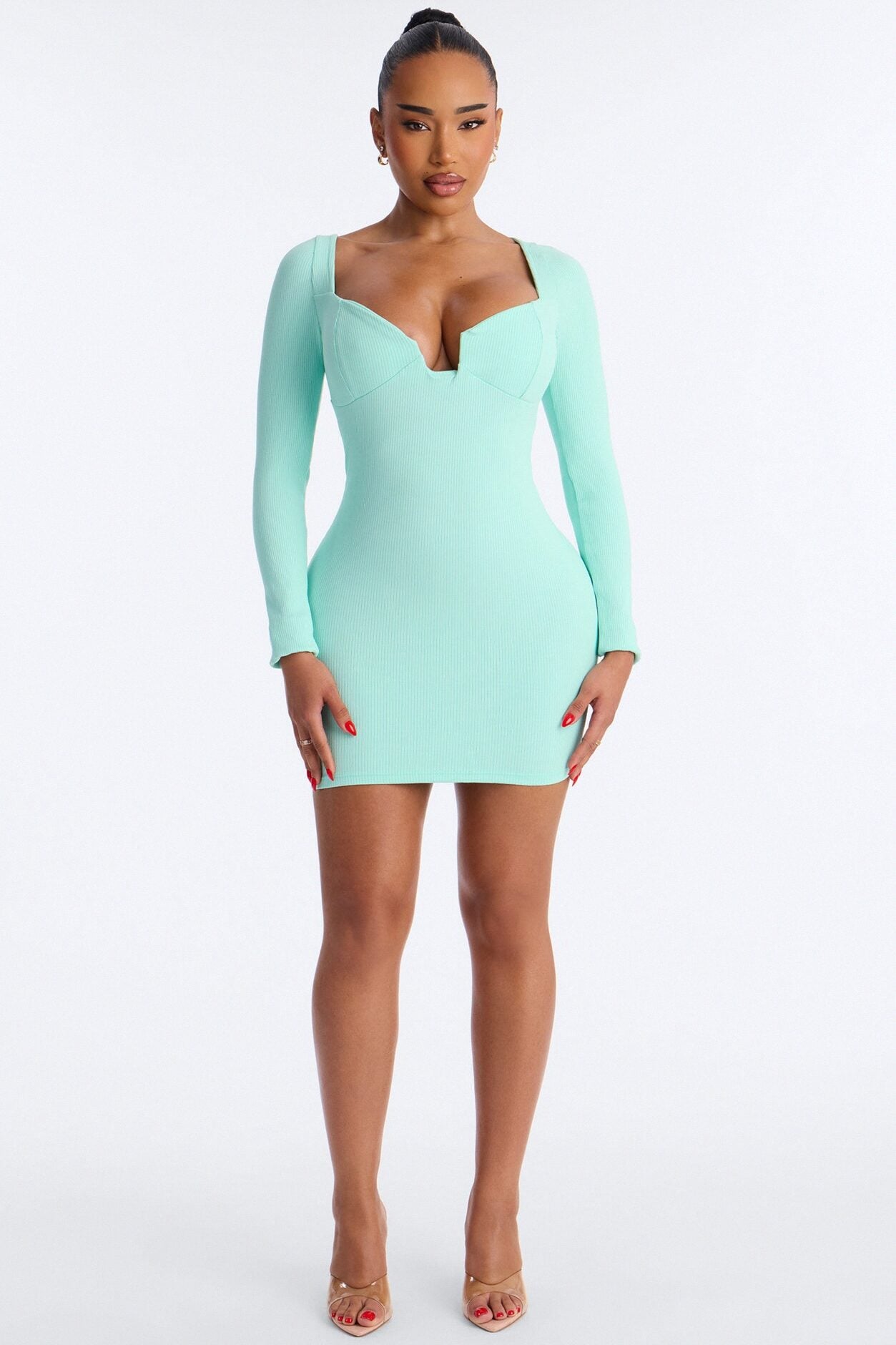 Scarlett Snatched Long Sleeve Mini Dress - Mint image 2