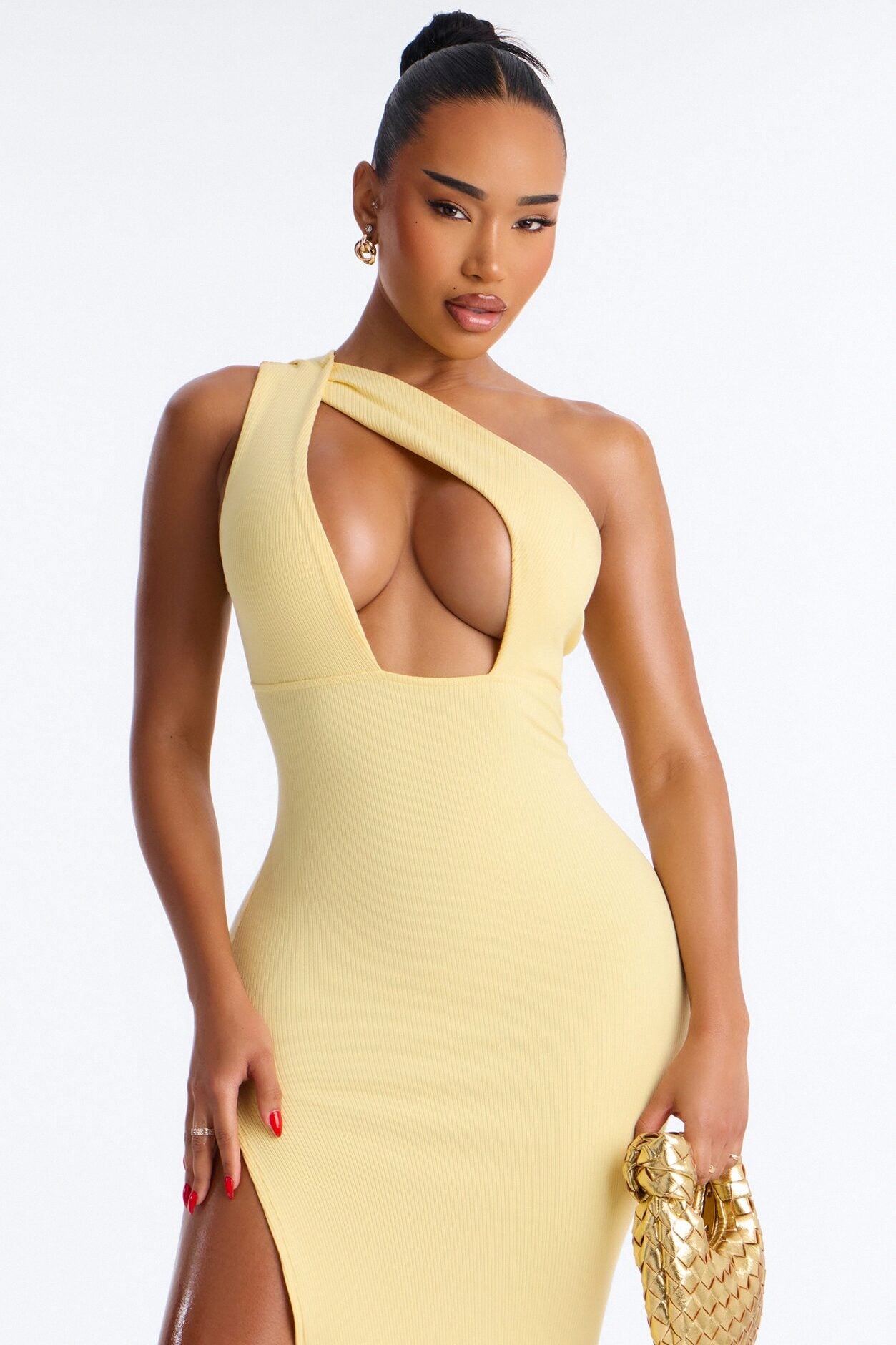 Scarlett Snatched High Slit Maxi Dress - Butter Yellow image 2