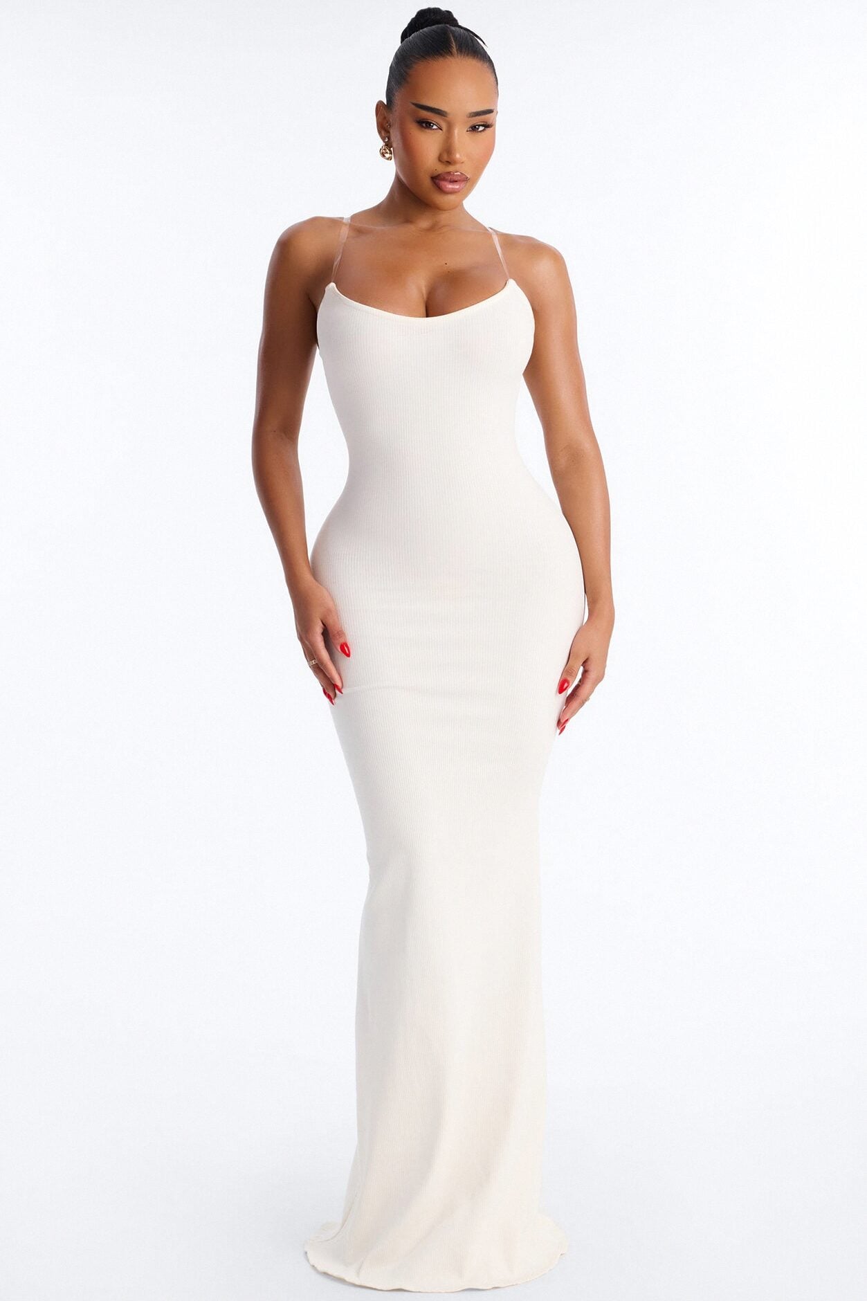 Scarlett Snatched Clear Strap Maxi Dress - Off White image 1