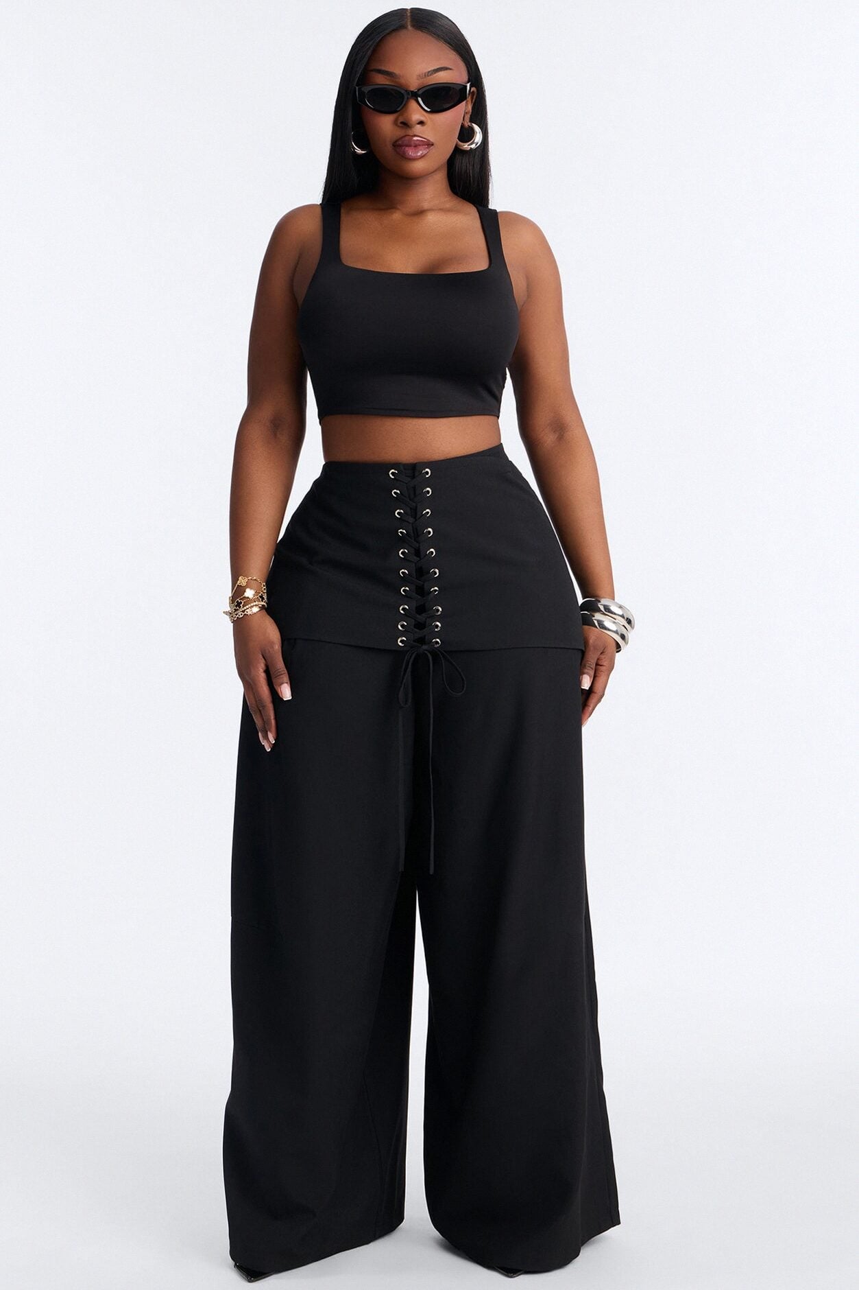 Carter High Rise Removable Corset Wide Leg Trouser - Black image 1