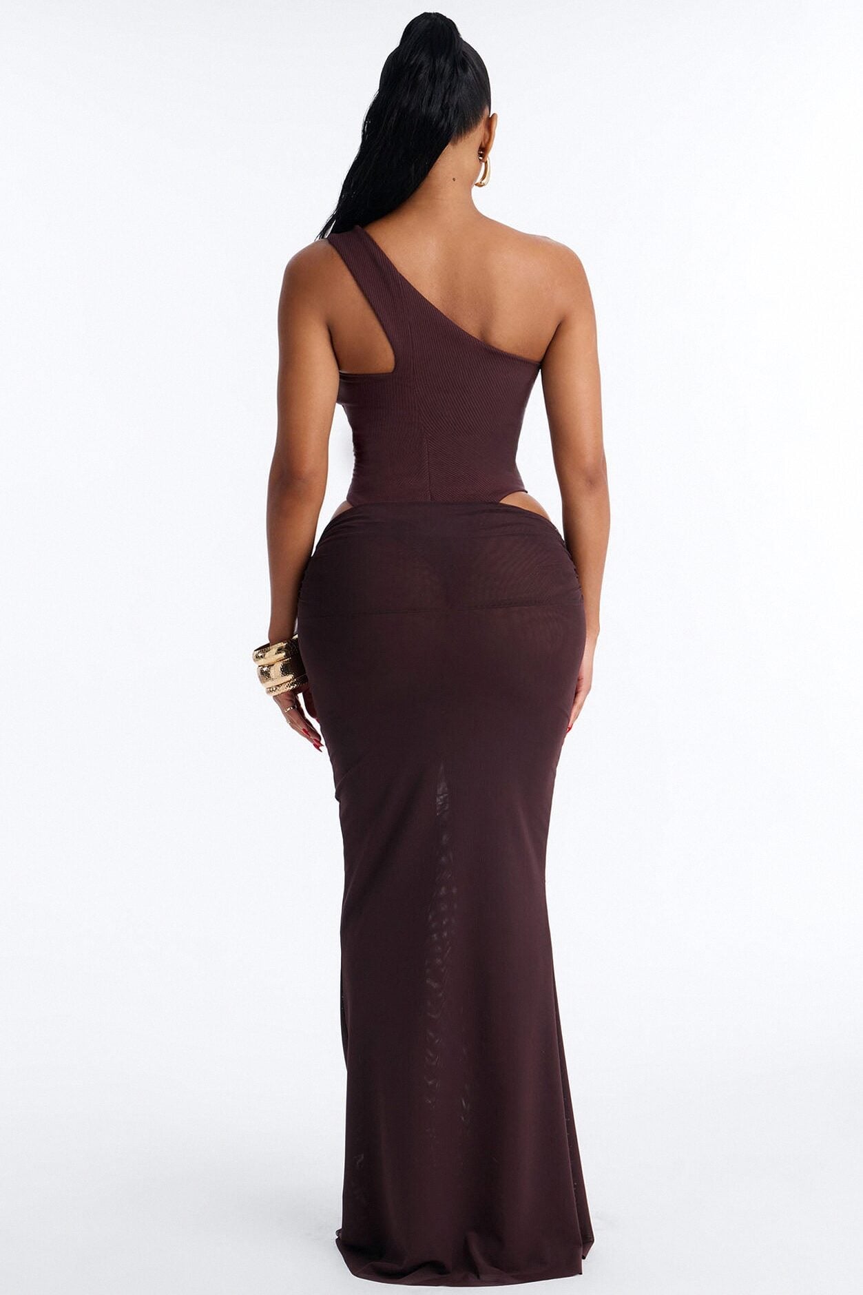 Scarlett Snatched Mesh Maxi Skirt Set - Chocolate image 5