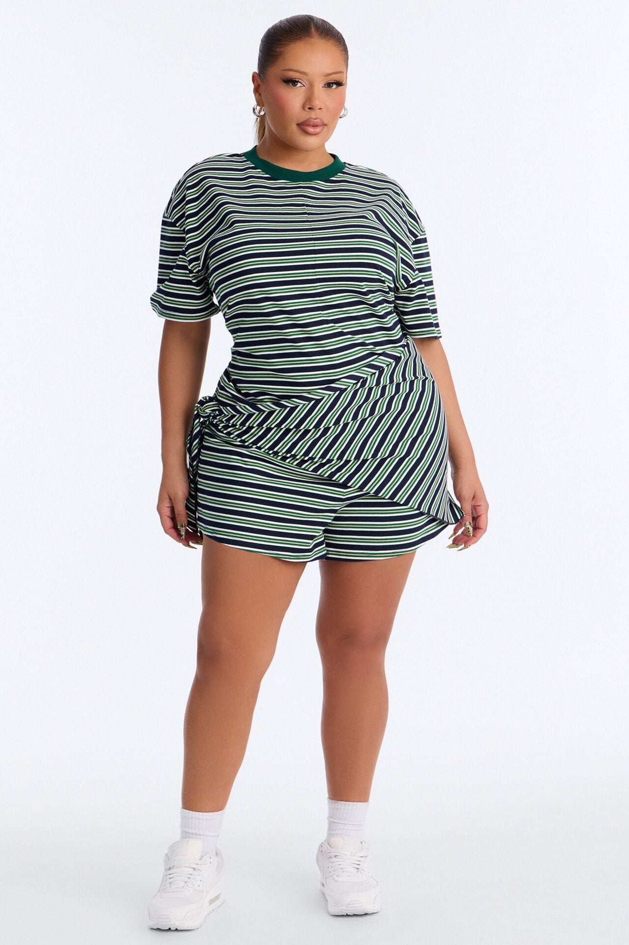Halle Striped Waist Scarf Romper - Green image 6