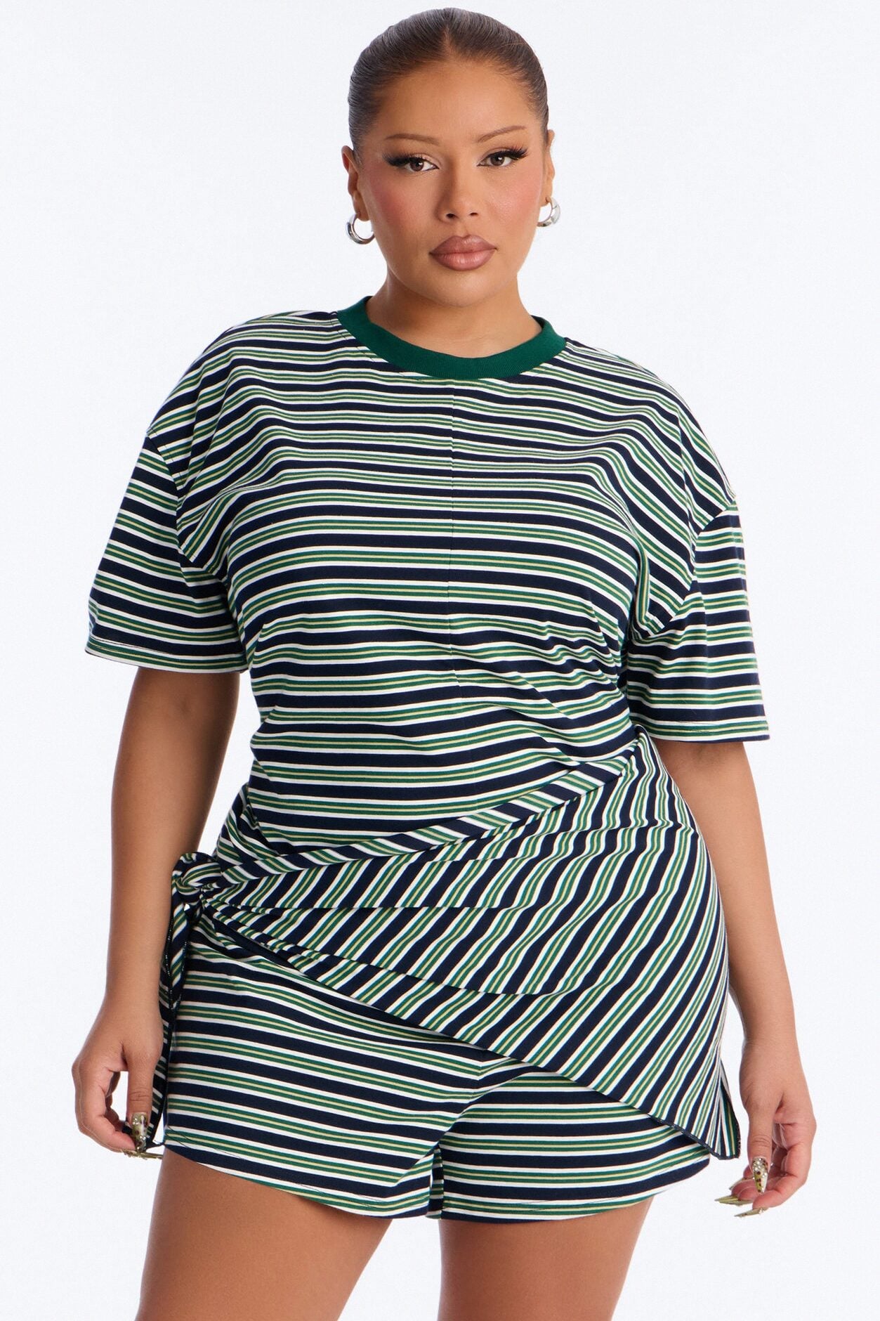Halle Striped Waist Scarf Romper - Green image 5