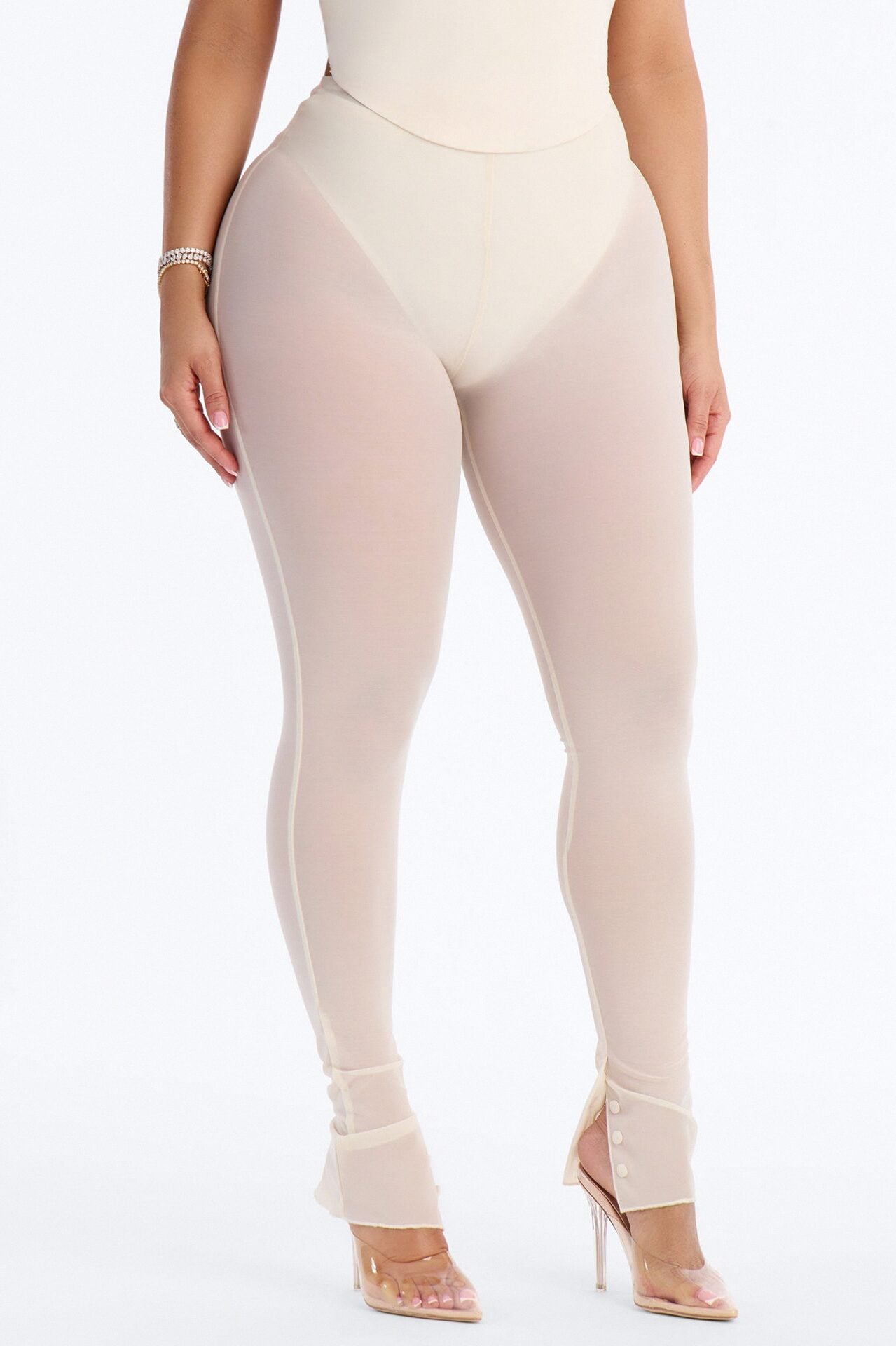 Power Mesh High Waisted Leggings - Bone image 2