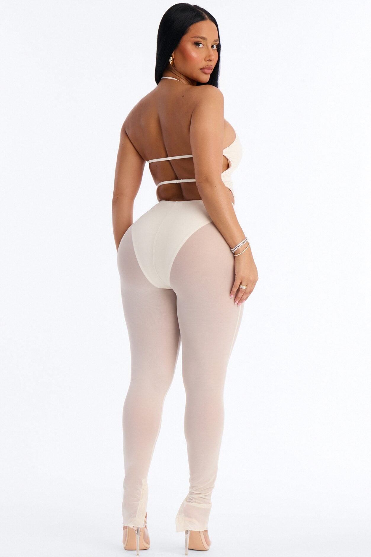 Power Mesh High Waisted Leggings - Bone image 4