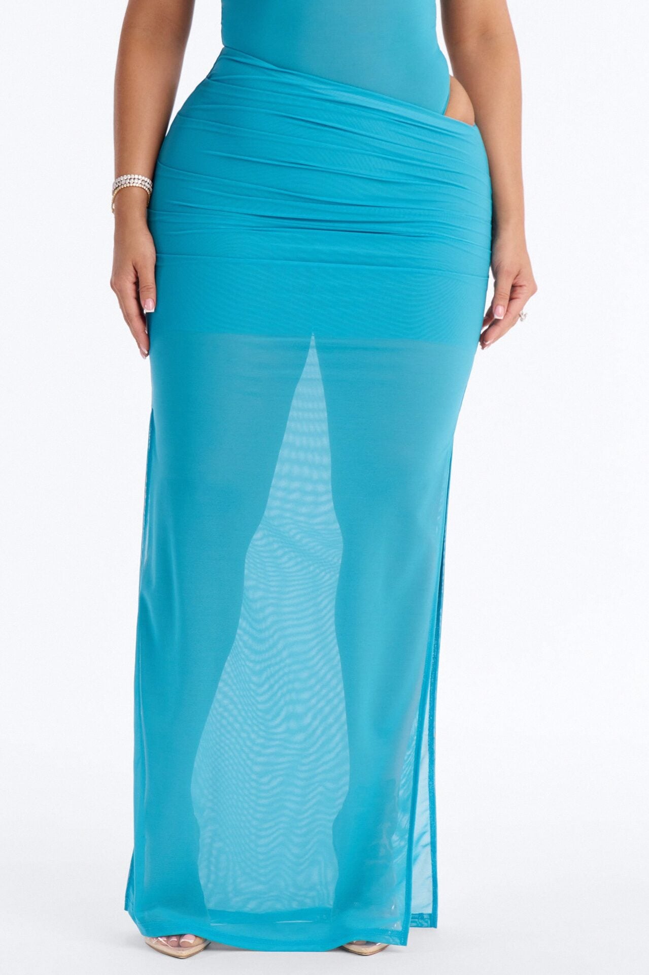 Power Mesh Ruched Maxi Skirt - Blue image 2