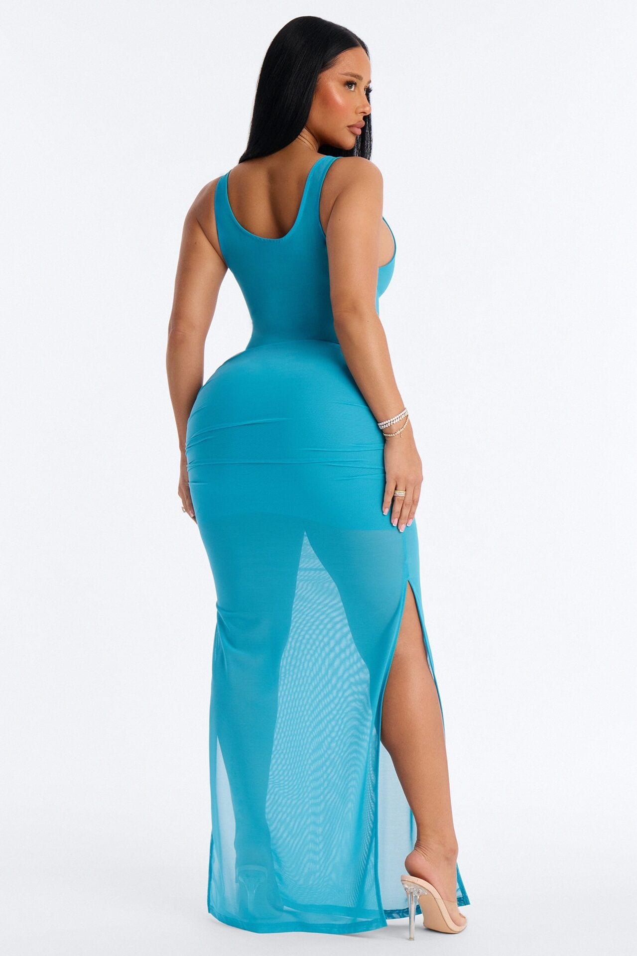 Power Mesh Ruched Maxi Skirt - Blue image 4