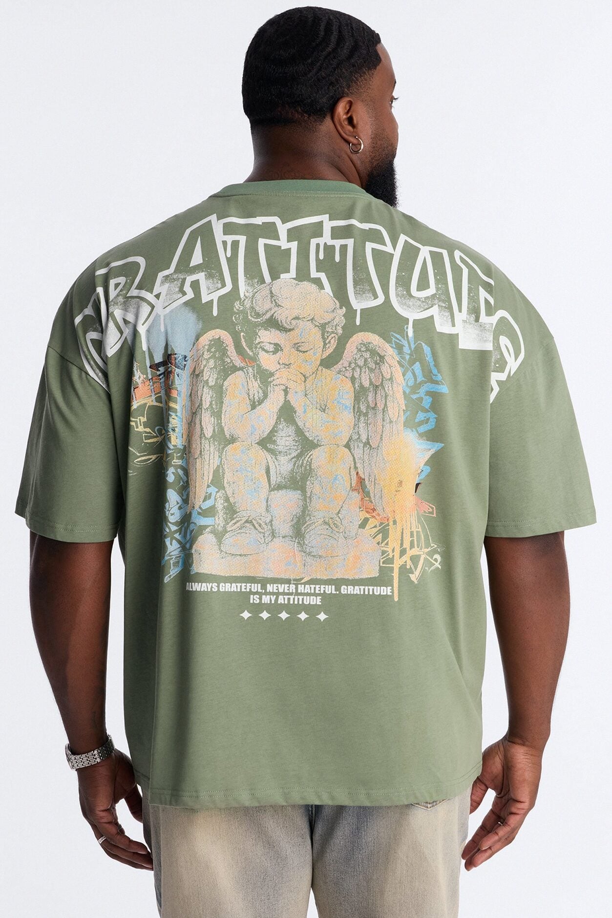 Gratitude Heavy Weight Oversized Short Sleeve Tee - Olive image 4