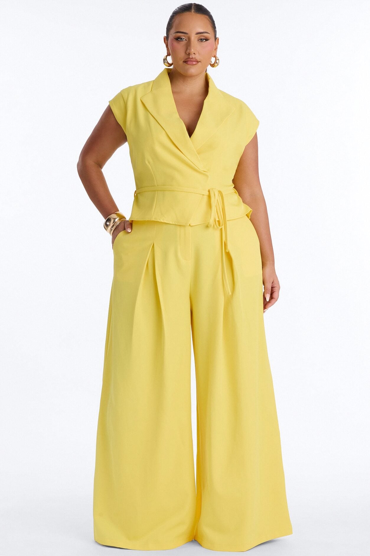Cynthia Tie Waist Wide Leg Jumpsuit - Yellow image 1