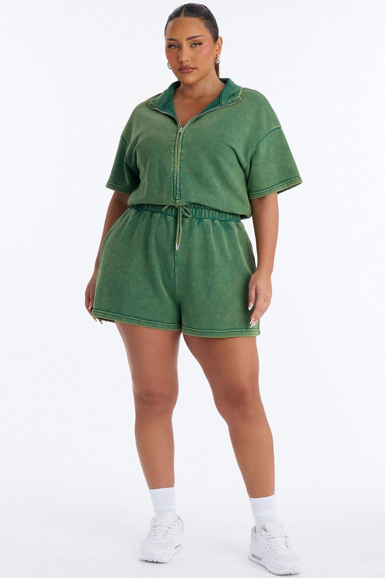 Busy Schedule Washed French Terry Romper - Green image 5