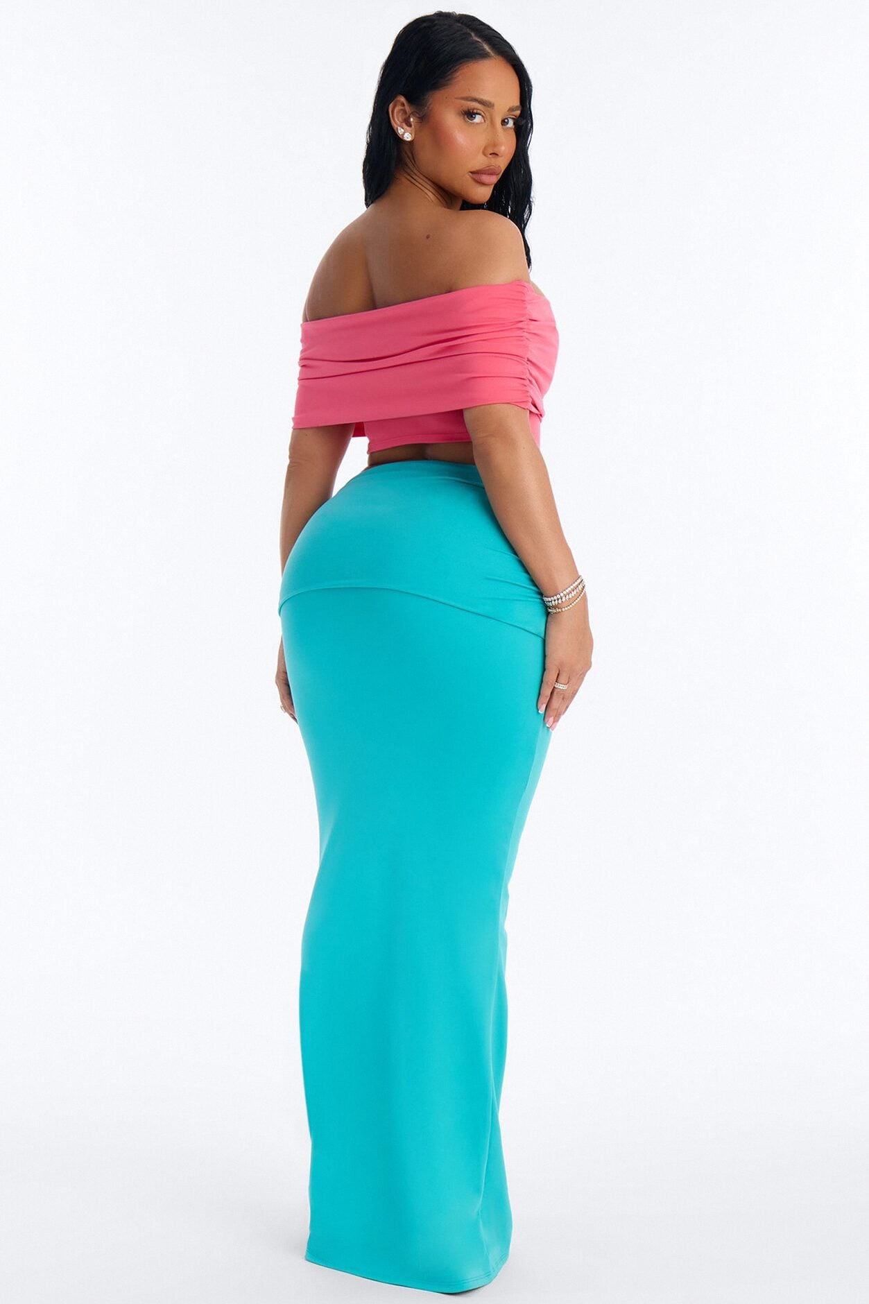 Bianca Matte Form Double Lined Maxi Skirt Set - Aqua/Combo image 4
