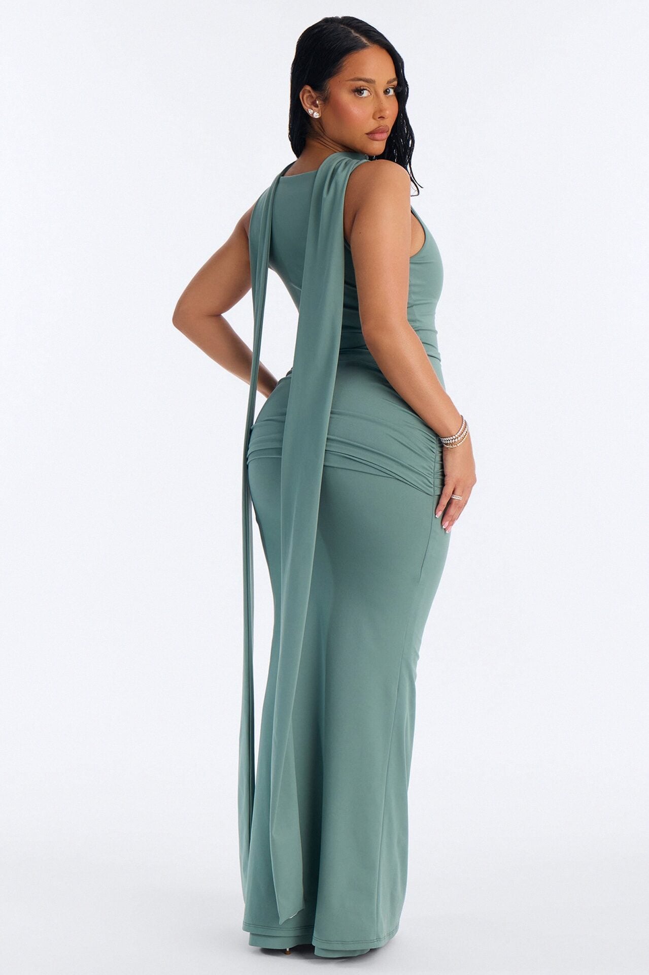 Bianca Matte Form Double Lined Neck Scarf Maxi Dress - Sage image 4