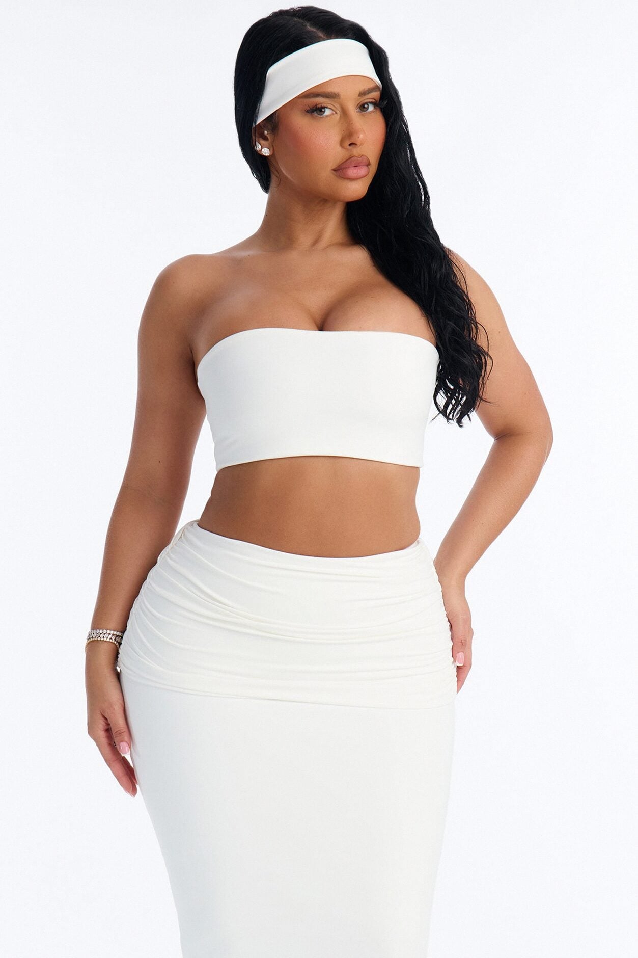 Bianca Matte Form Double Lined Fold Over Maxi Skirt Set - White image 2