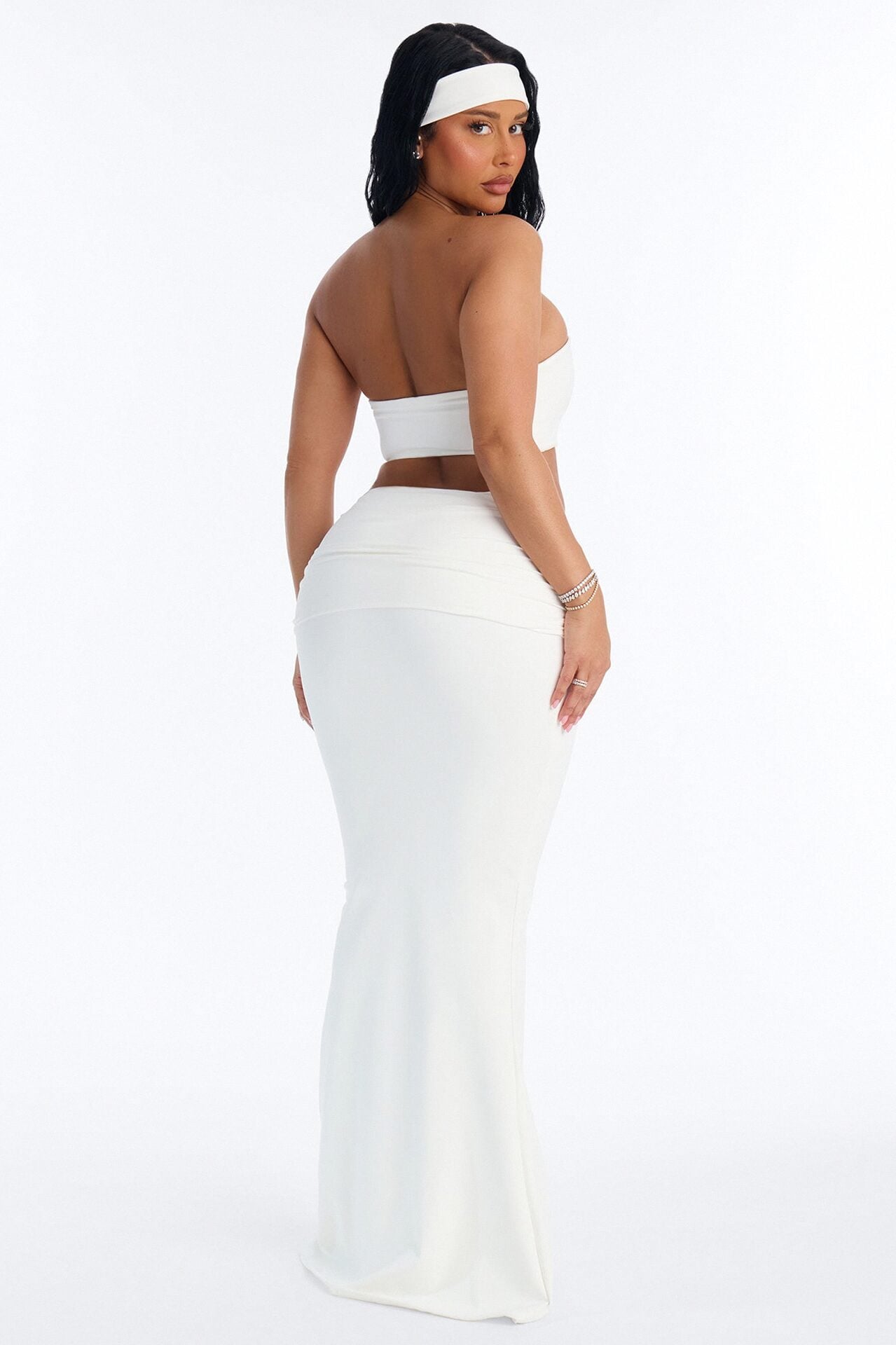 Bianca Matte Form Double Lined Fold Over Maxi Skirt Set - White image 4