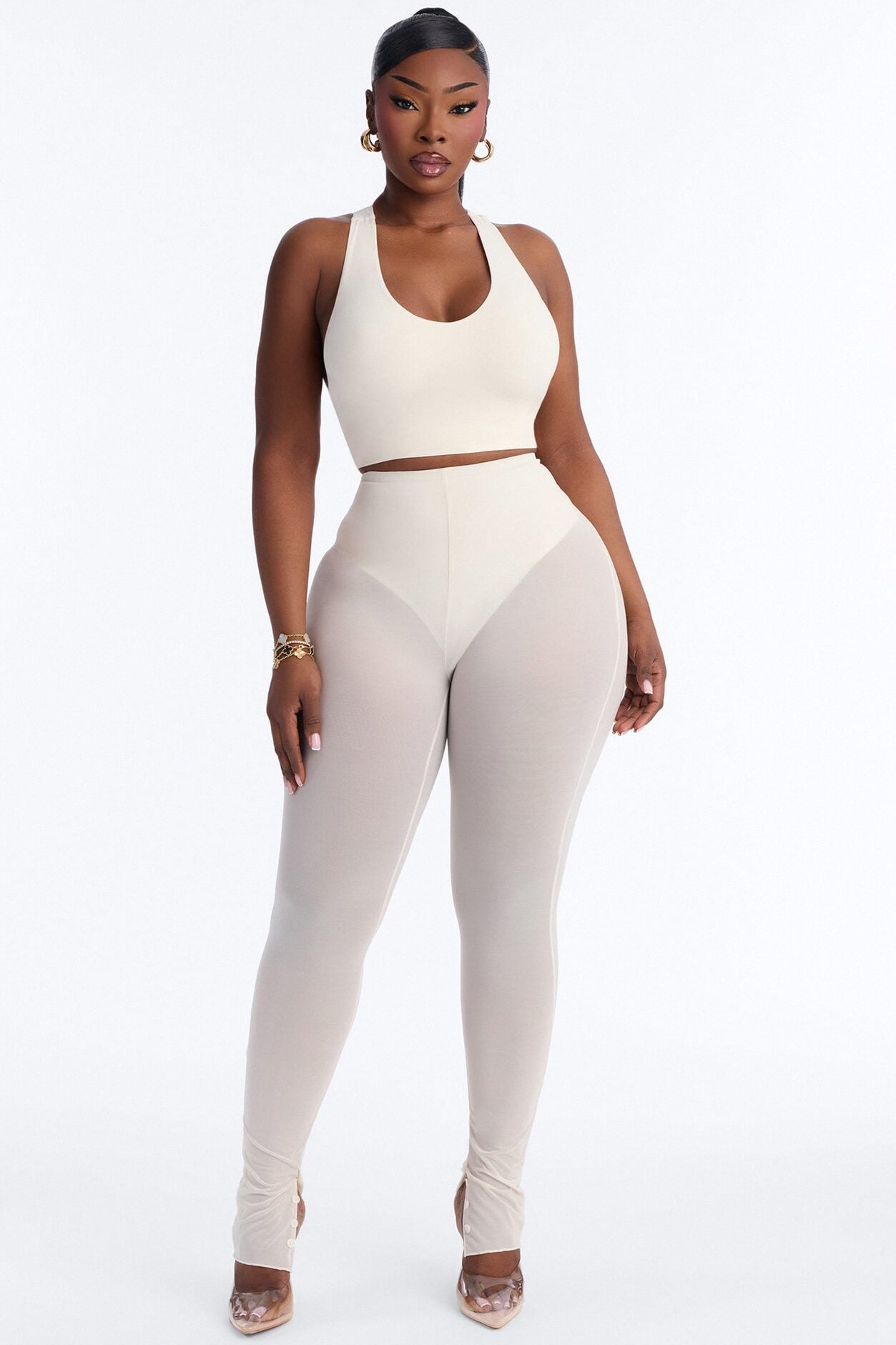 Power Mesh High Waisted Leggings - Bone image 5