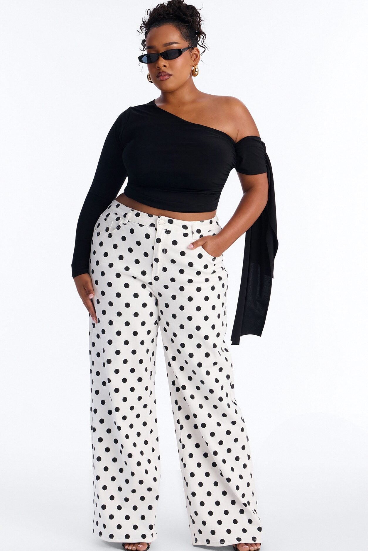 On The Dot Printed Wide Leg Jeans - White/combo image 6