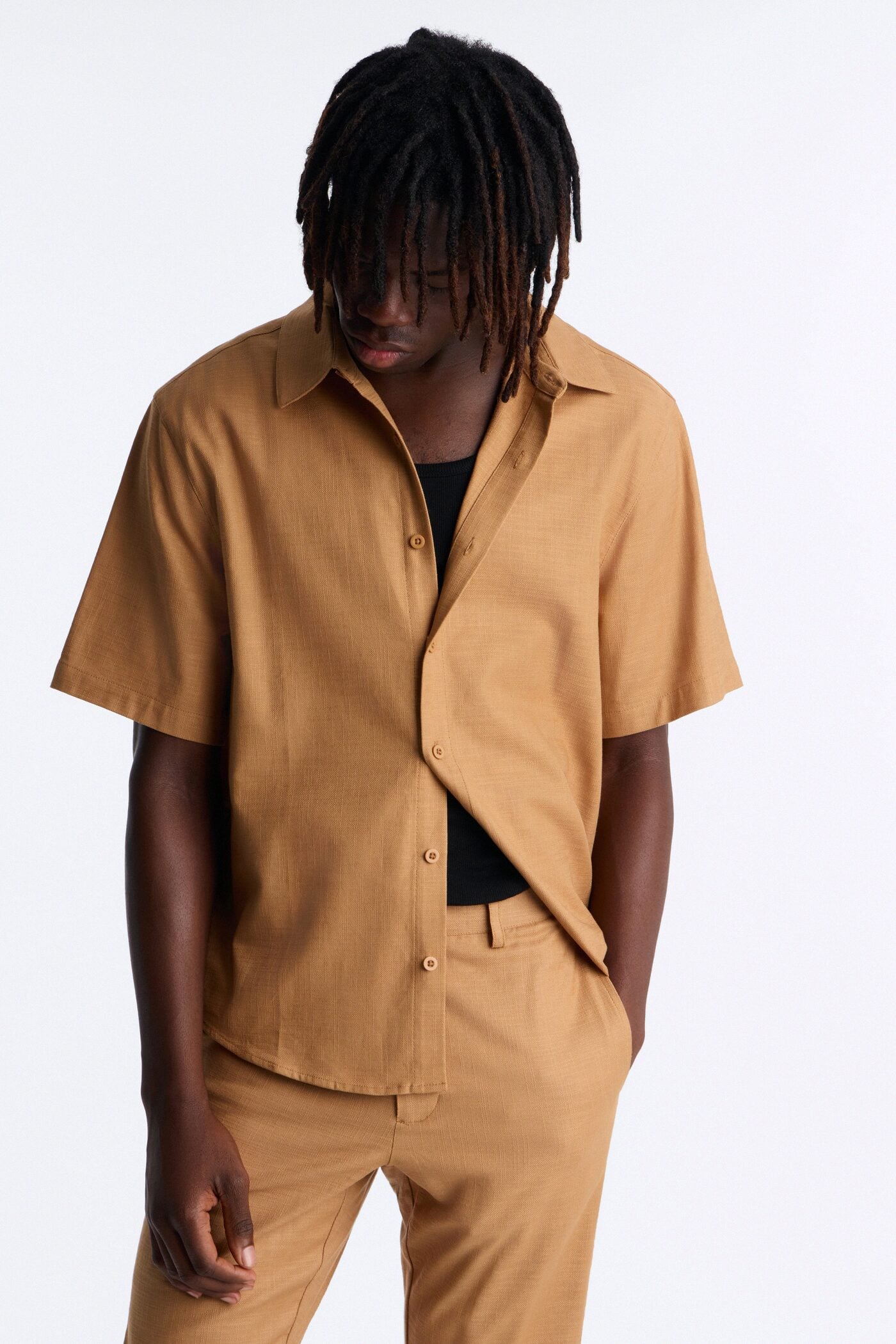 Relaxed Sunward Coast Linen Button Up Shirt - Brown image 3