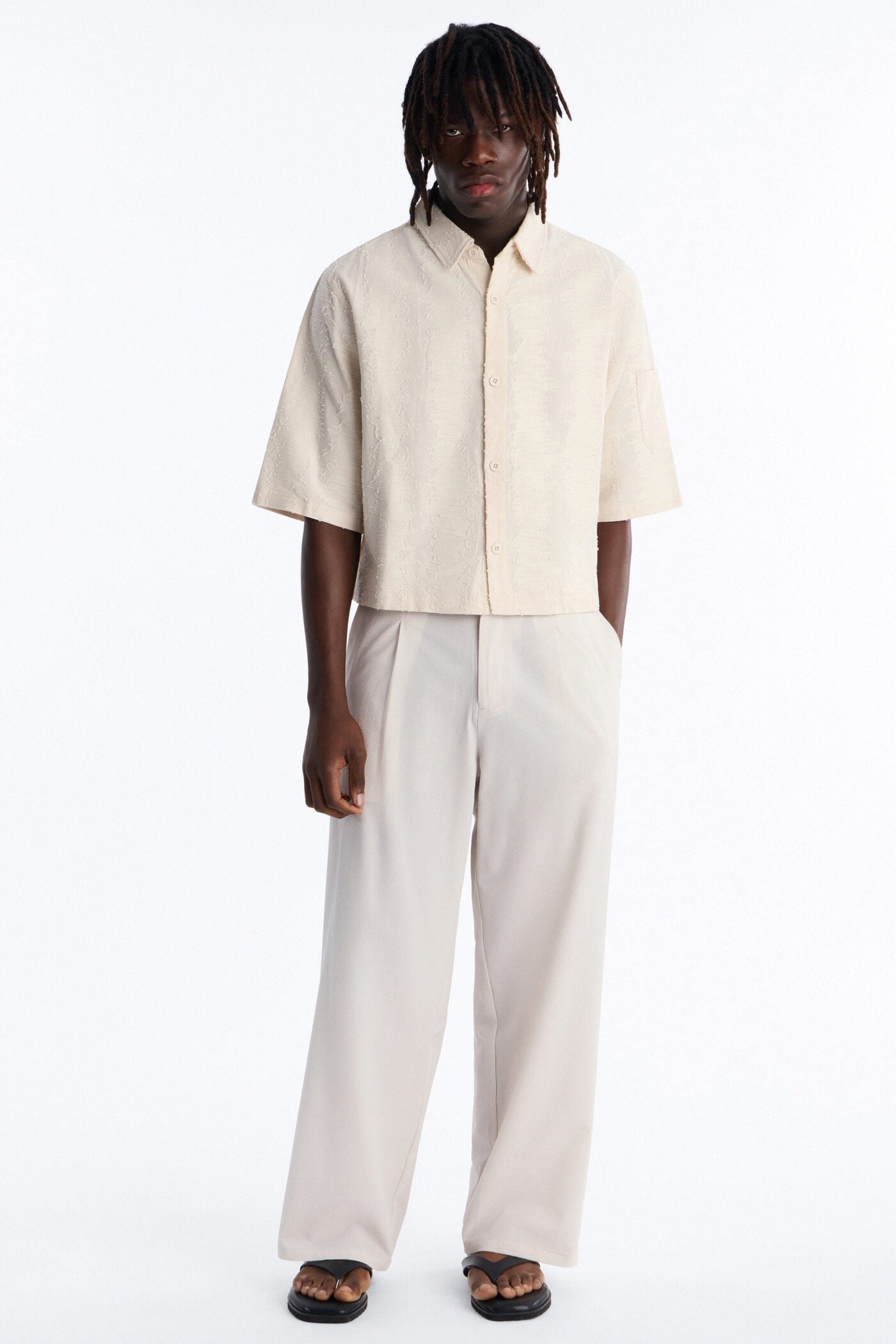 Wide Leg Textured Seersucker Trouser - Tan image 2