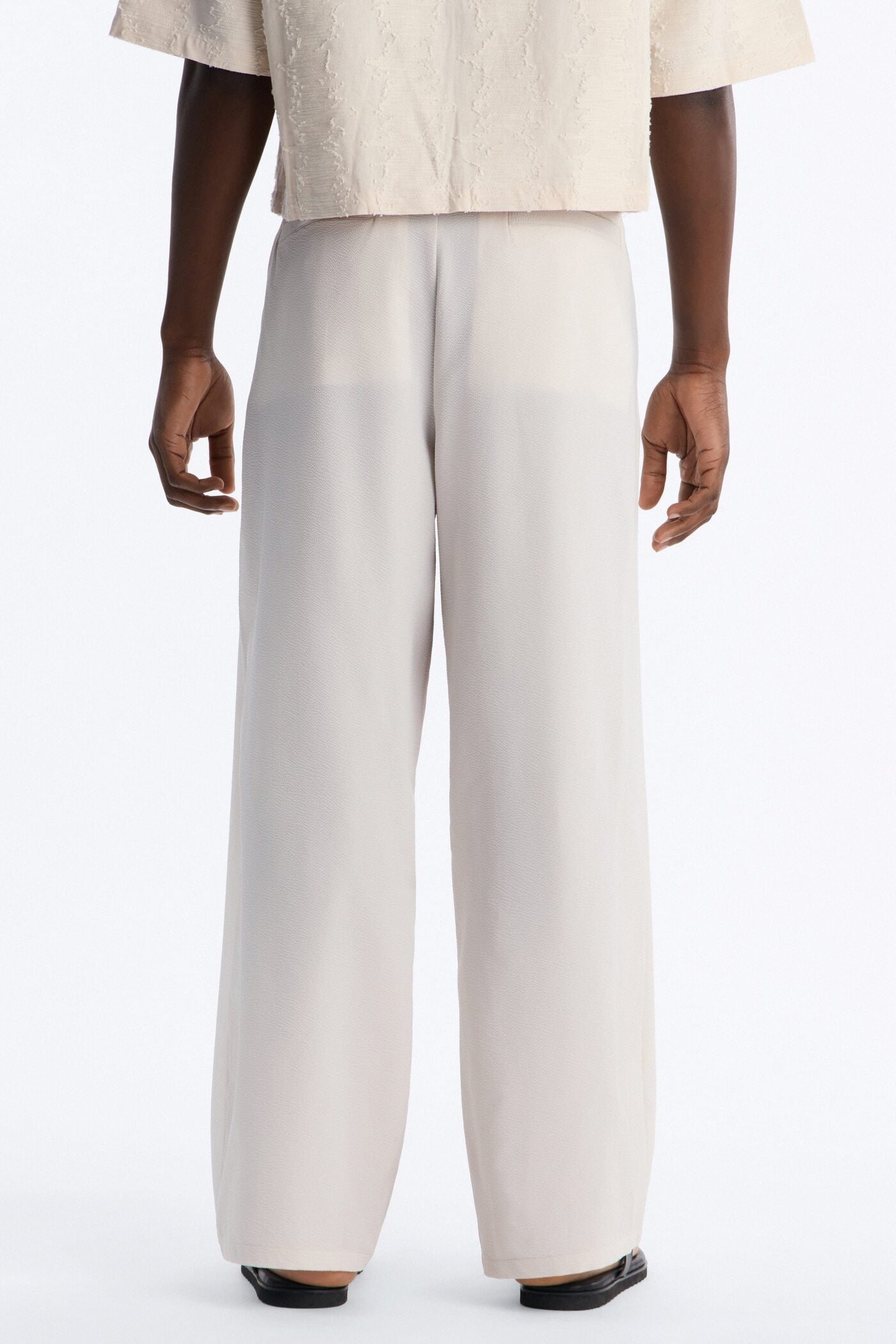 Wide Leg Textured Seersucker Trouser - Tan image 5