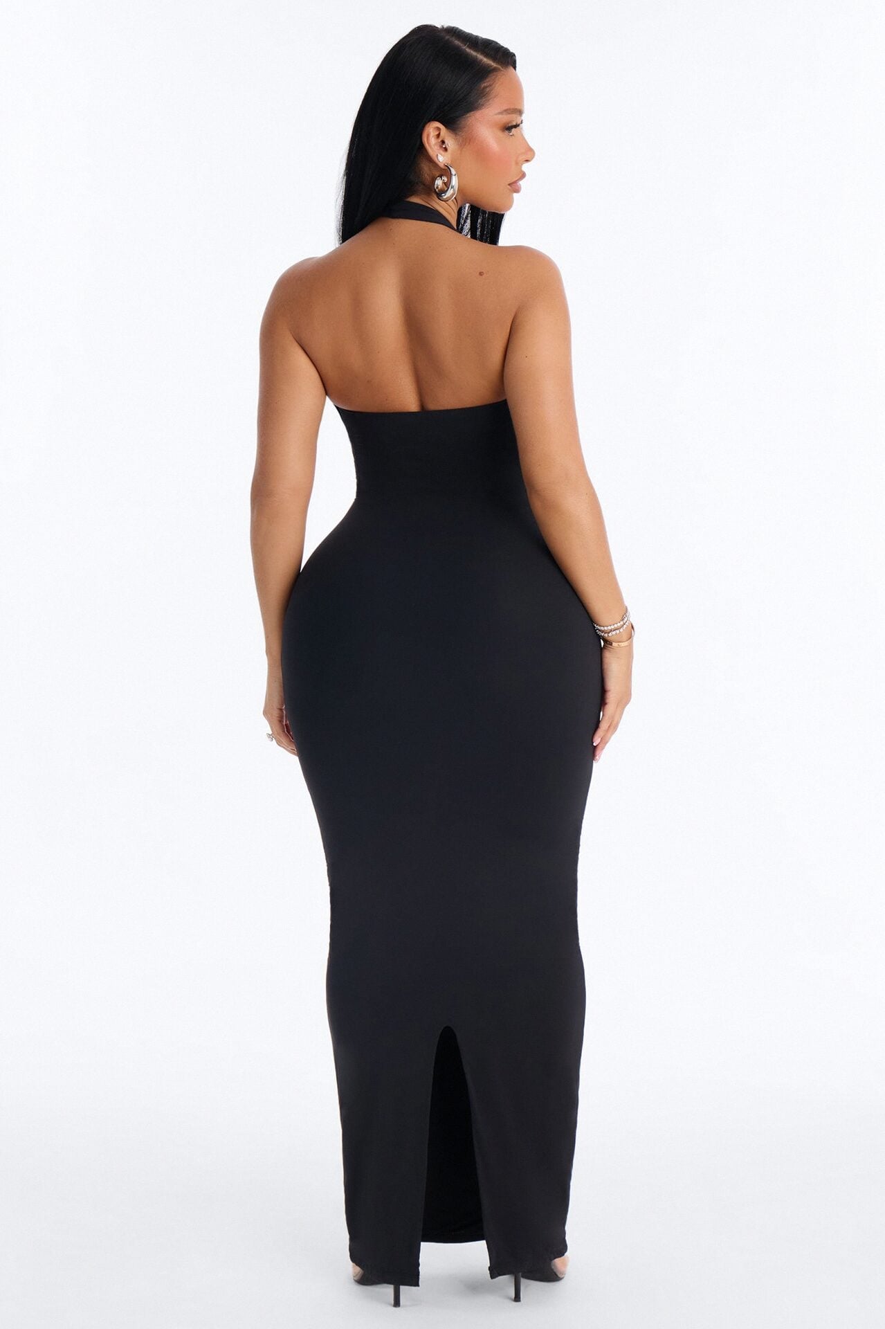 Second Skin Bra Pad Sleeveless Halter Maxi Dress - Black image 4