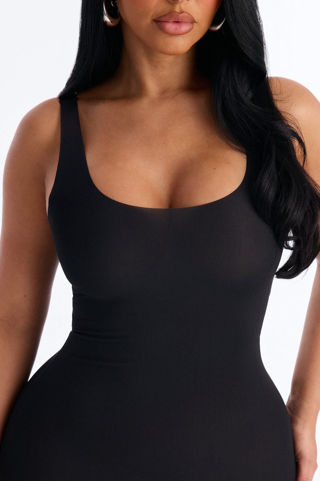 Power Mesh Low Scoop Back Sleeveless Maxi Dress - Black image 3