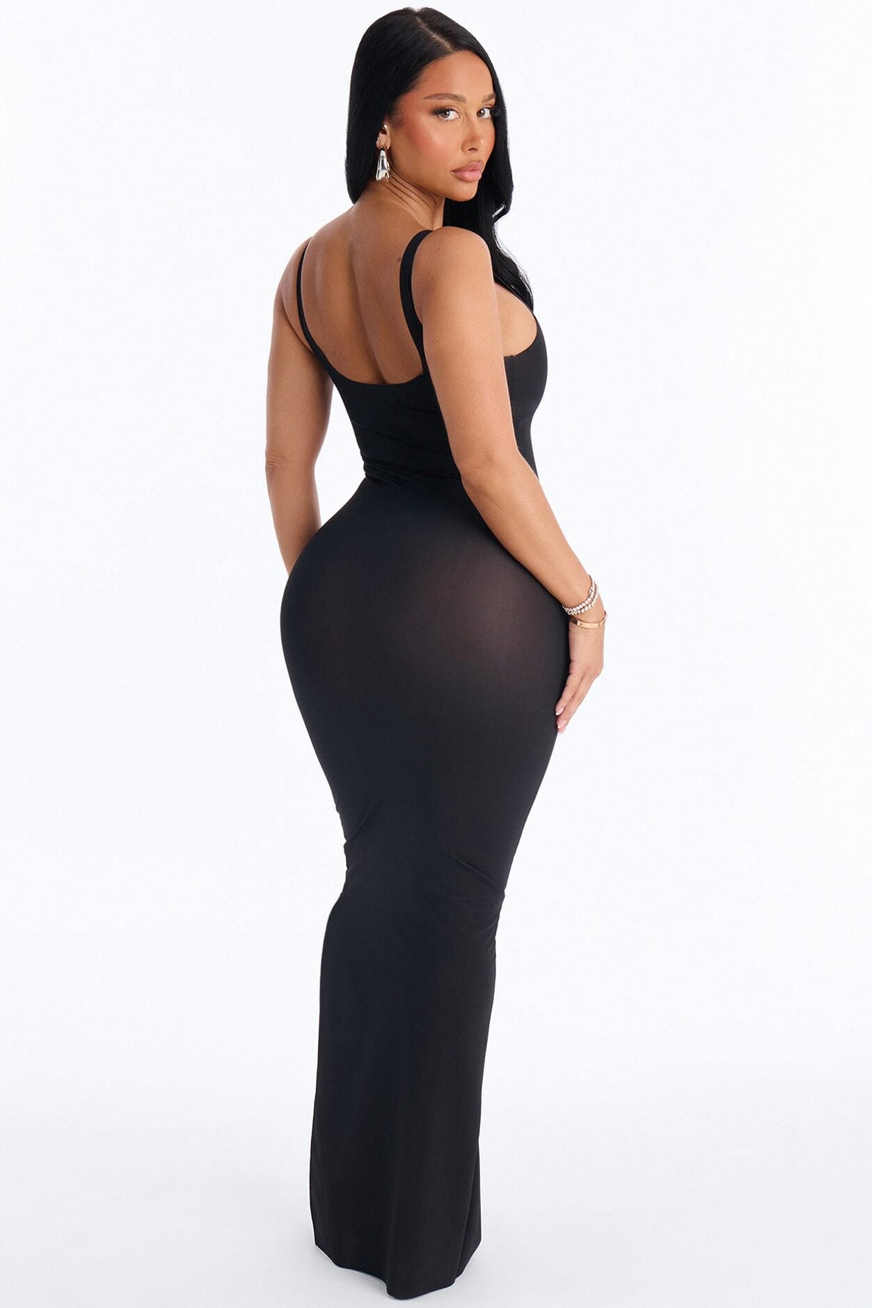 Power Mesh Low Scoop Back Sleeveless Maxi Dress - Black image 4