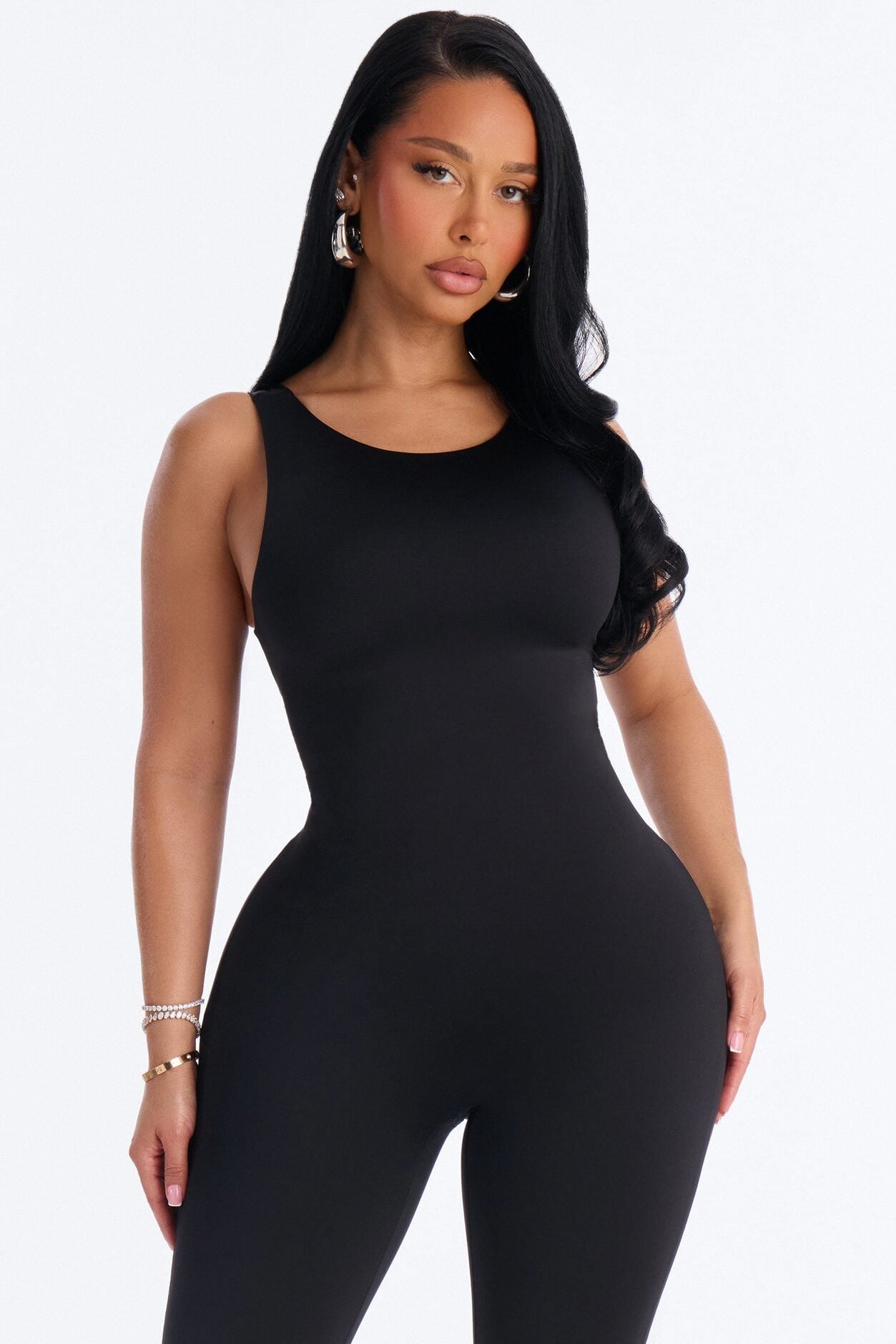 Contour Double Lined Low Back Capri Jumpsuit - Black image 2