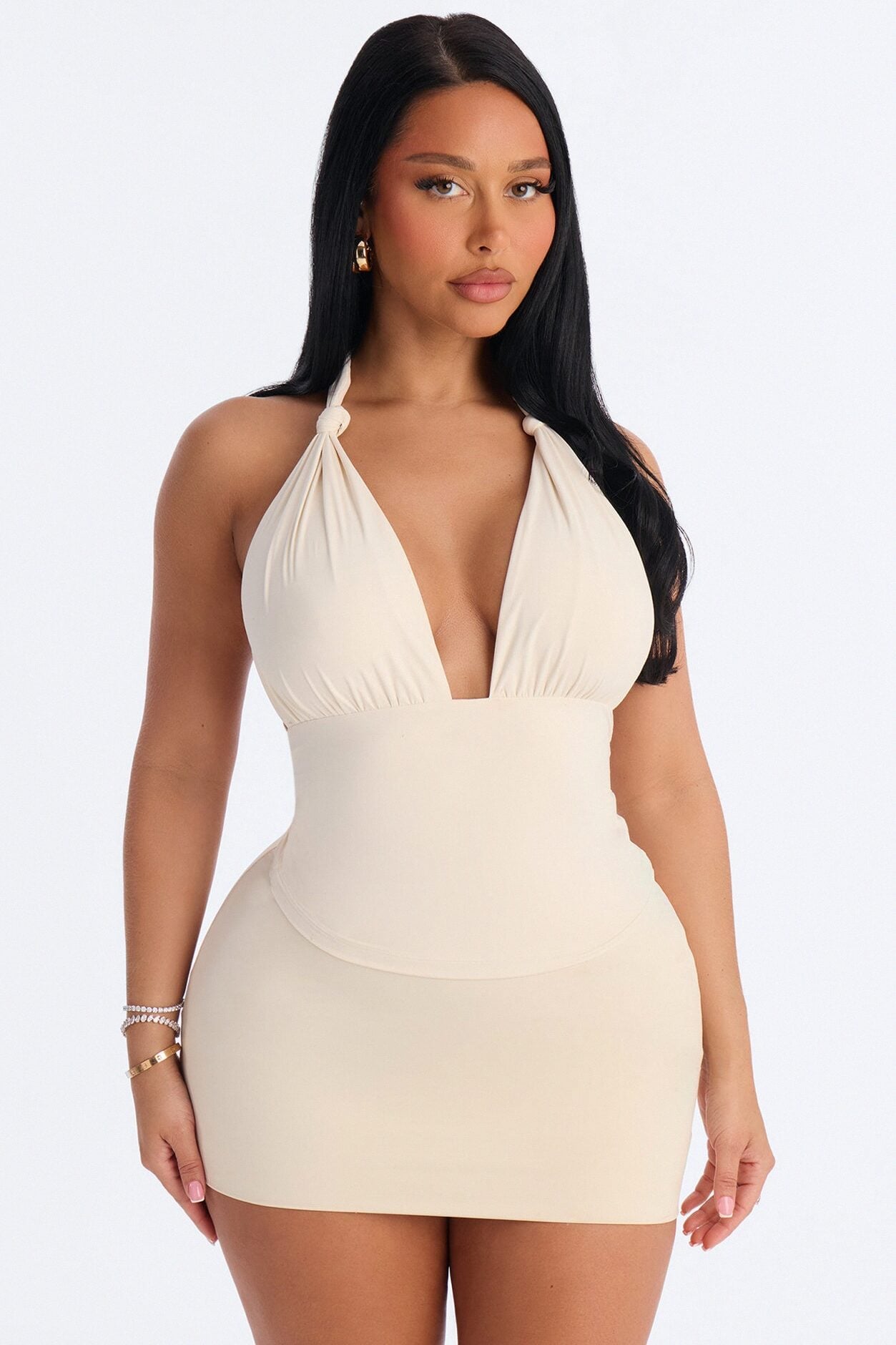 Second Skin Knot Backless Halter Top - Bone image 2