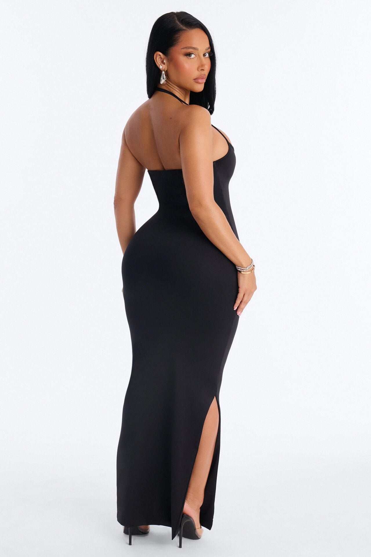 Contour Double Lined Halter Maxi Dress - Black image 4