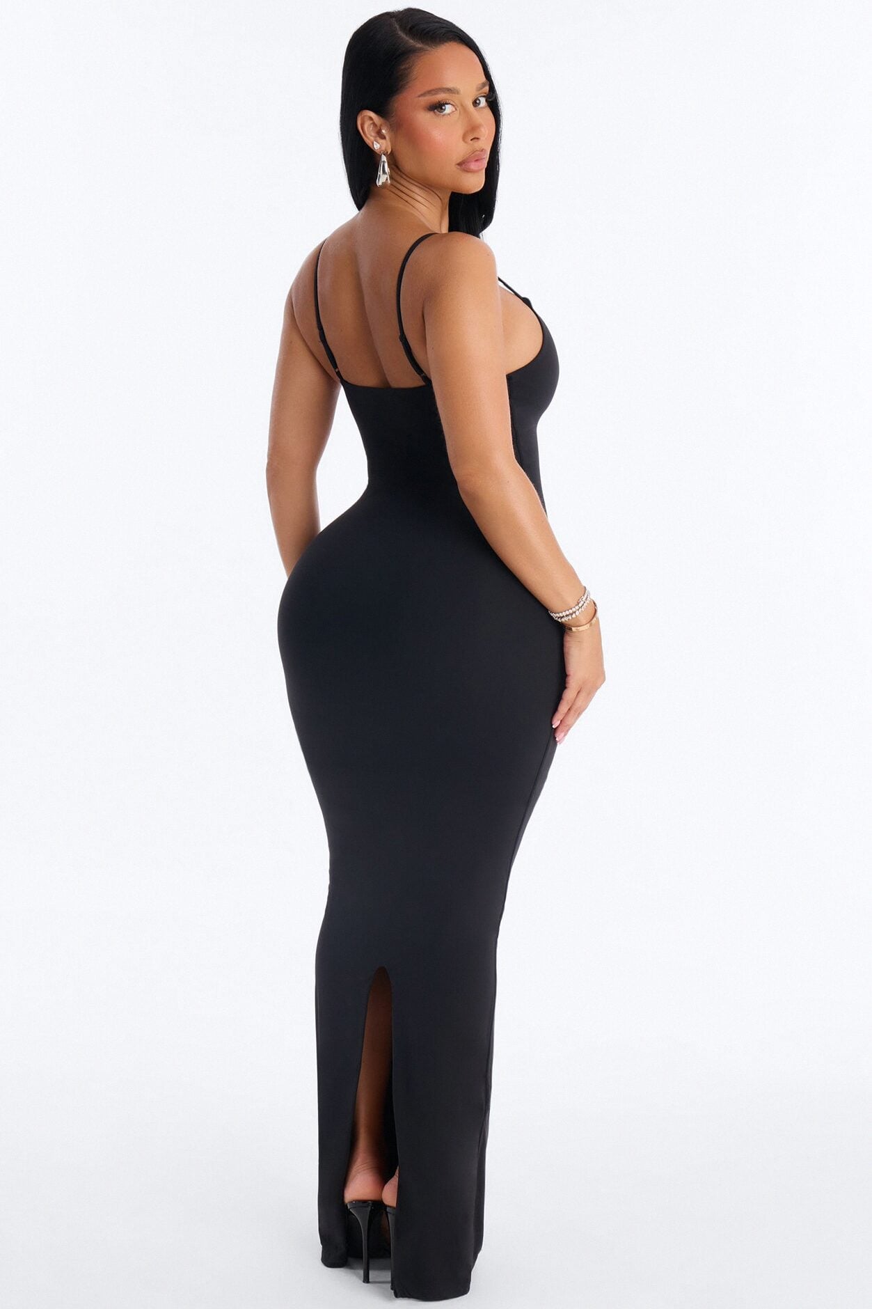 Second Skin Double Lined Scoop Neck Cami Maxi Dress - Black image 4