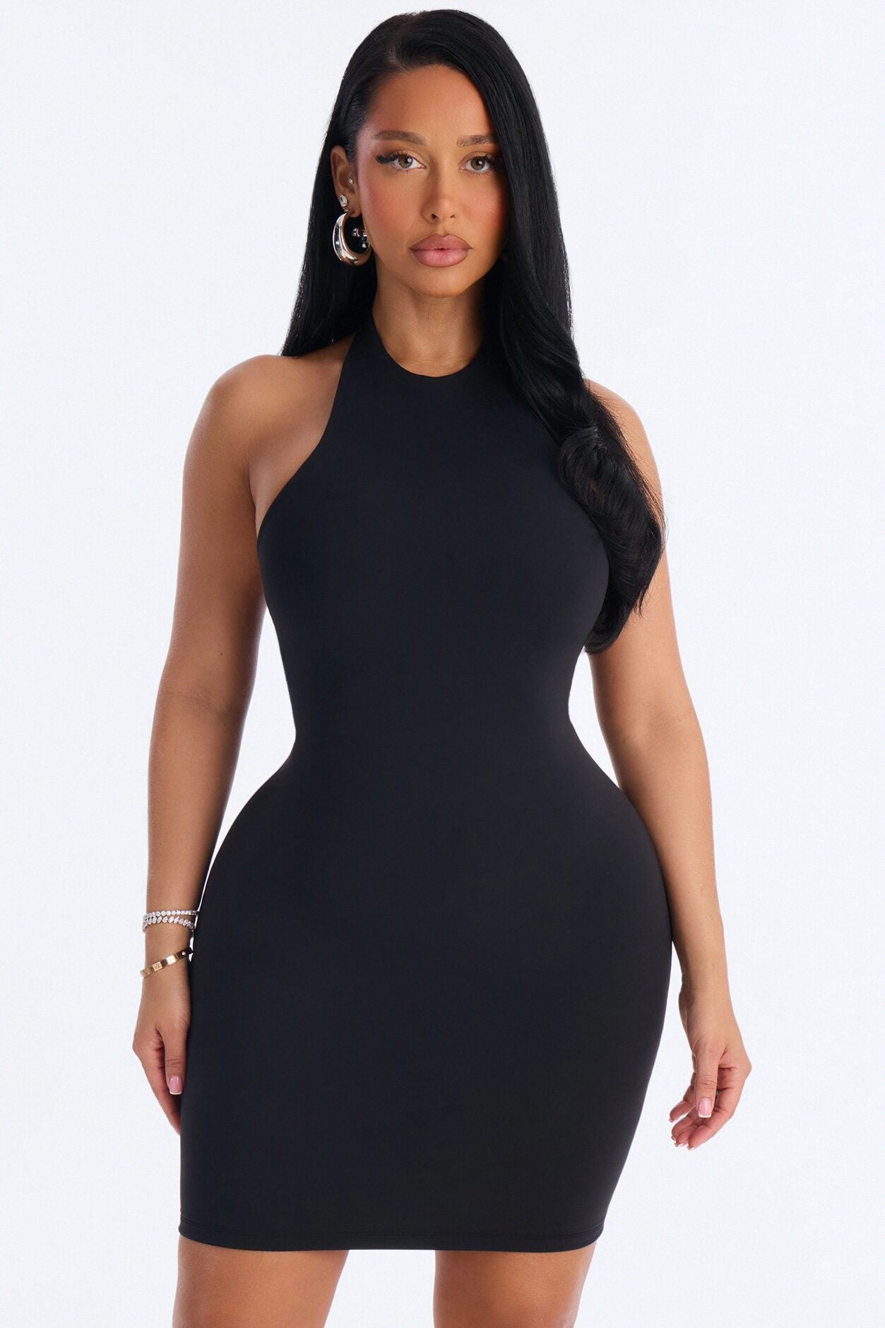 Second Skin Bra Pad Sleeveless Halter Mini Dress - Black image 2