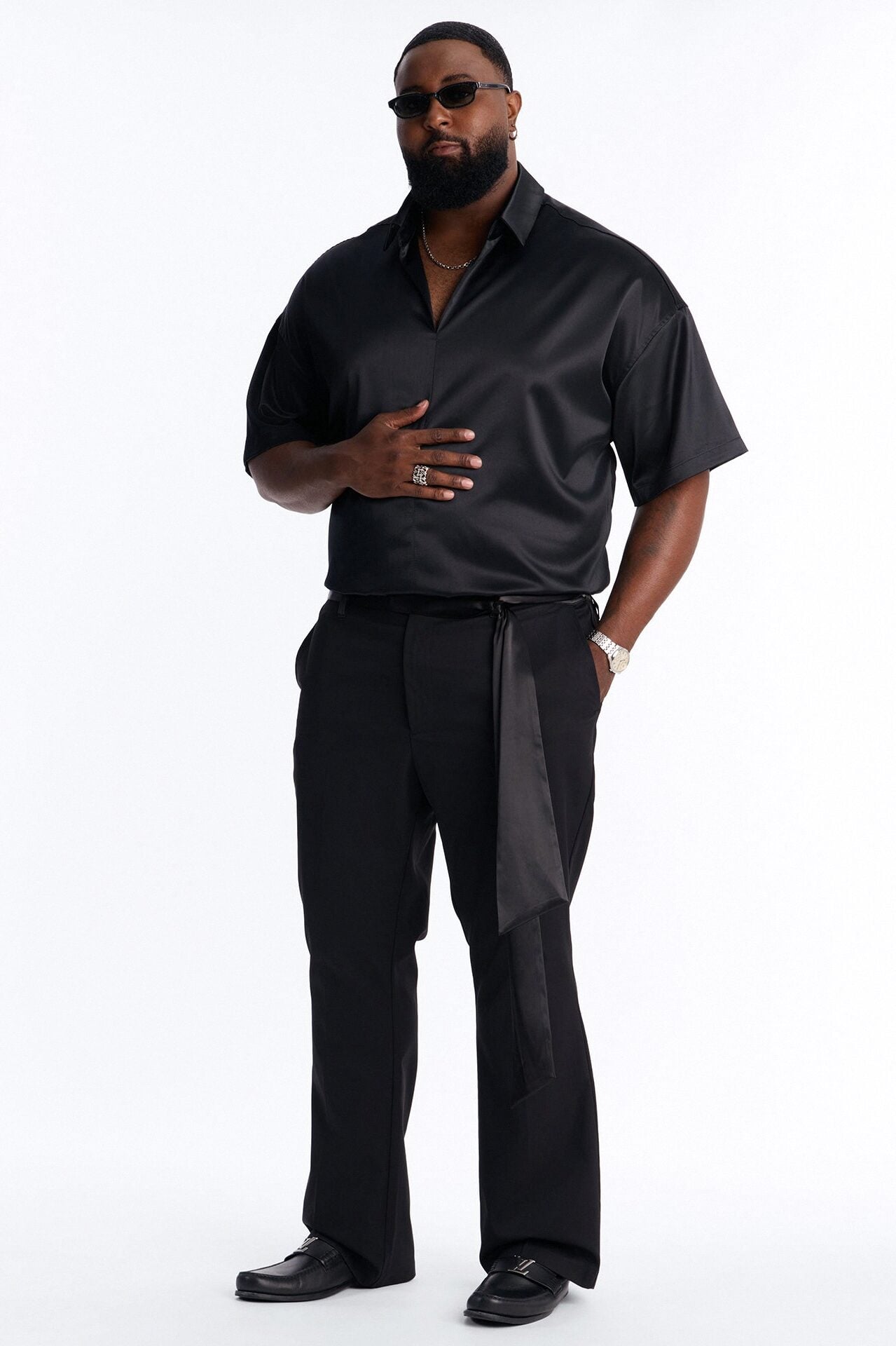 Satin Wrapped Waistband Straight Flare Trouser - Black image 7