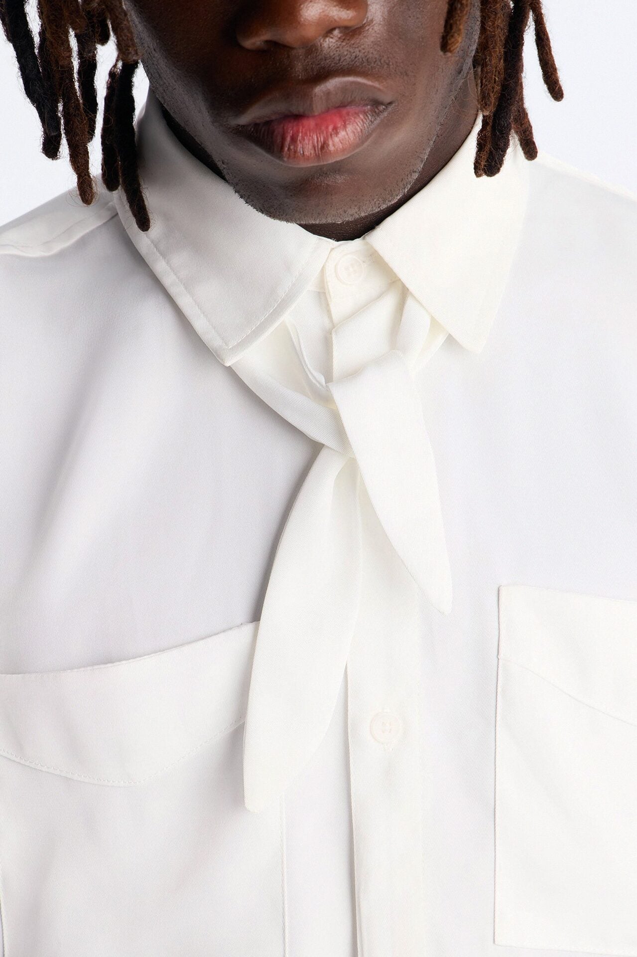 Relaxed Luxe Neckerchief Button Up Shirt - White image 3