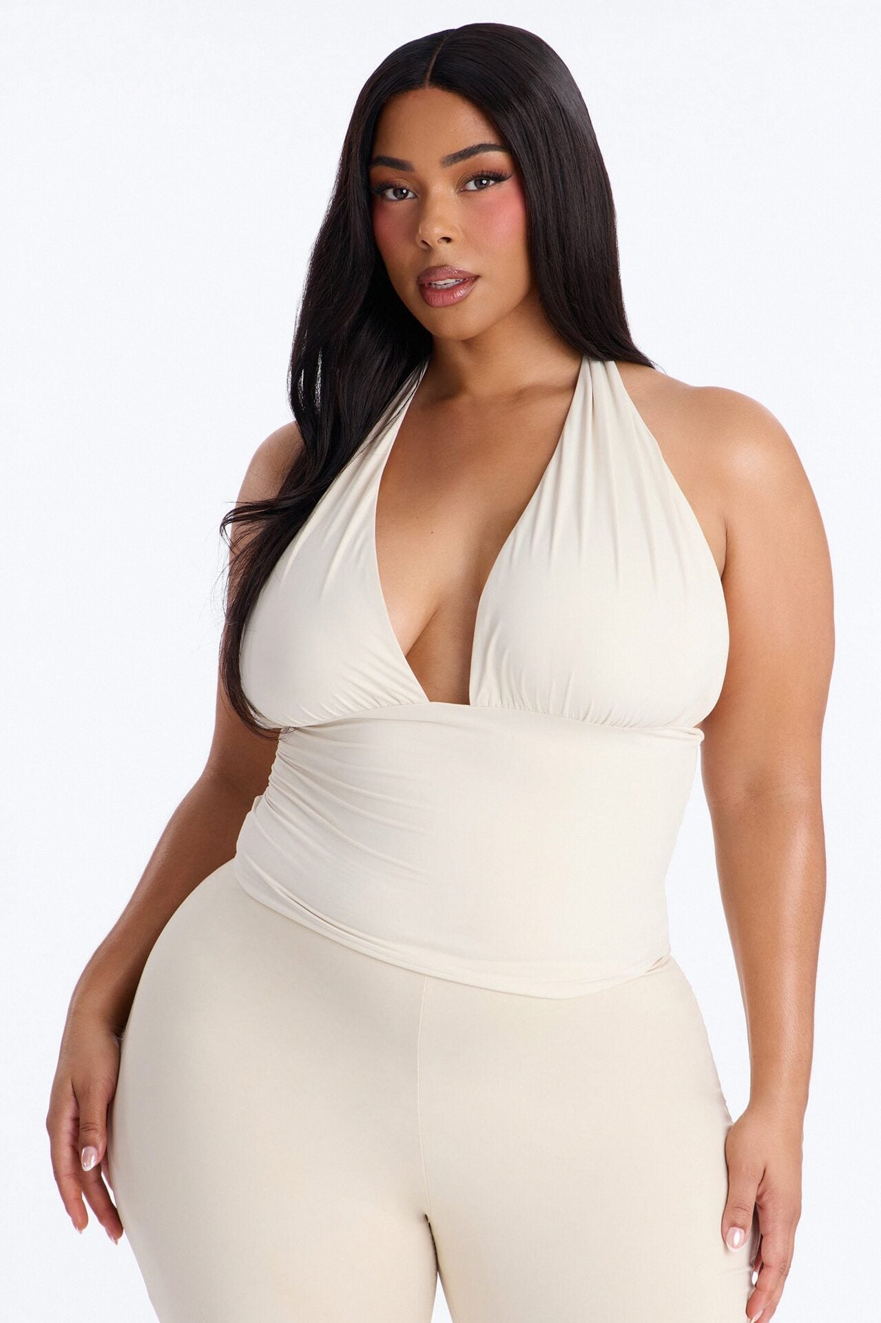 Second Skin Knot Backless Halter Top - Bone image 6