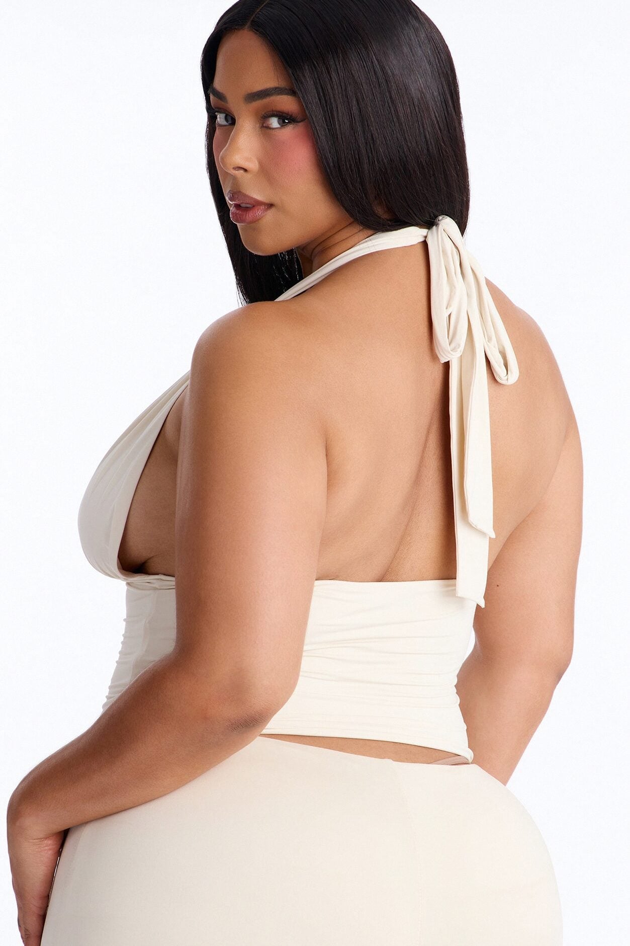 Second Skin Knot Backless Halter Top - Bone image 8