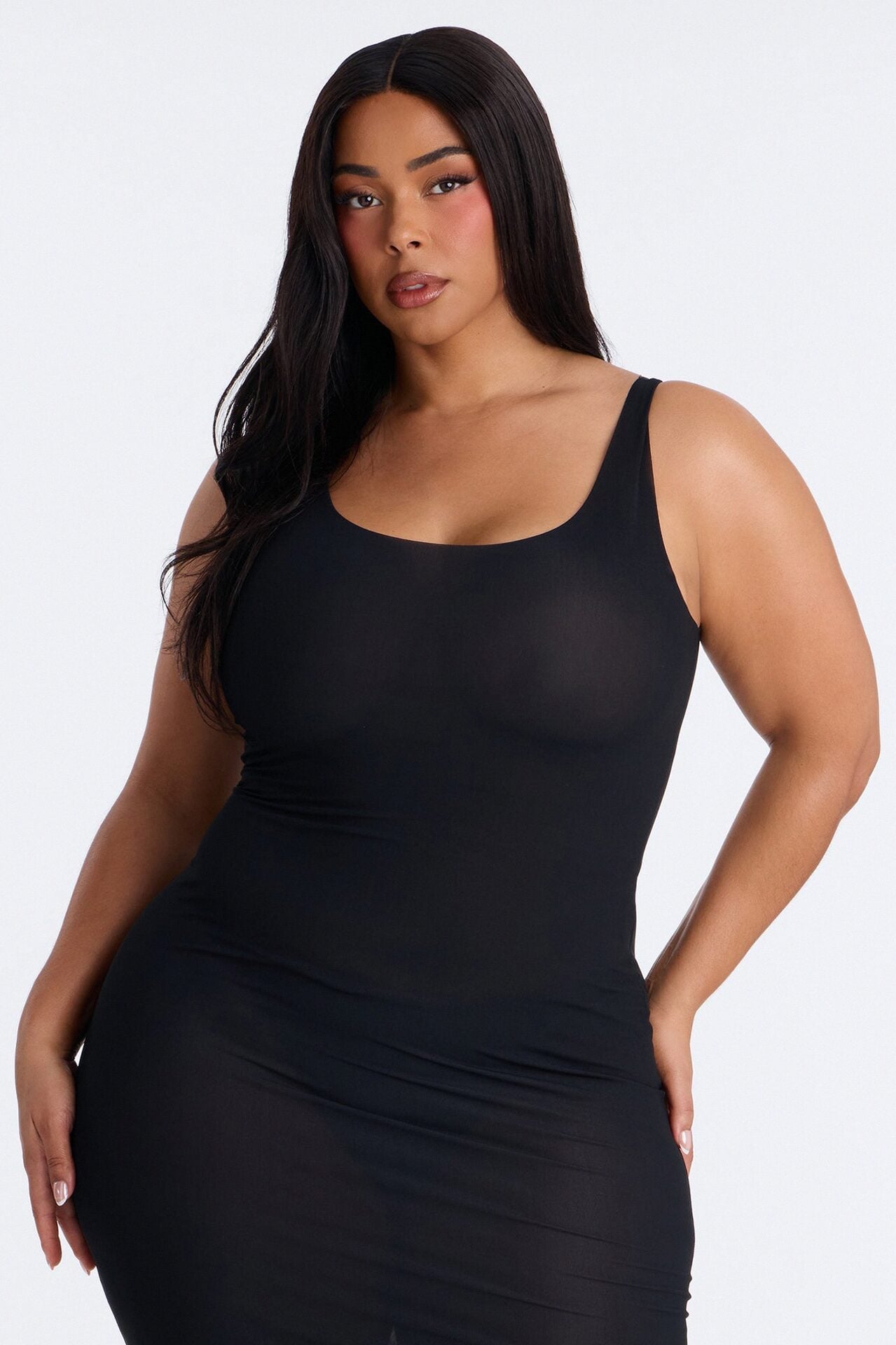 Power Mesh Low Scoop Back Sleeveless Maxi Dress - Black image 6