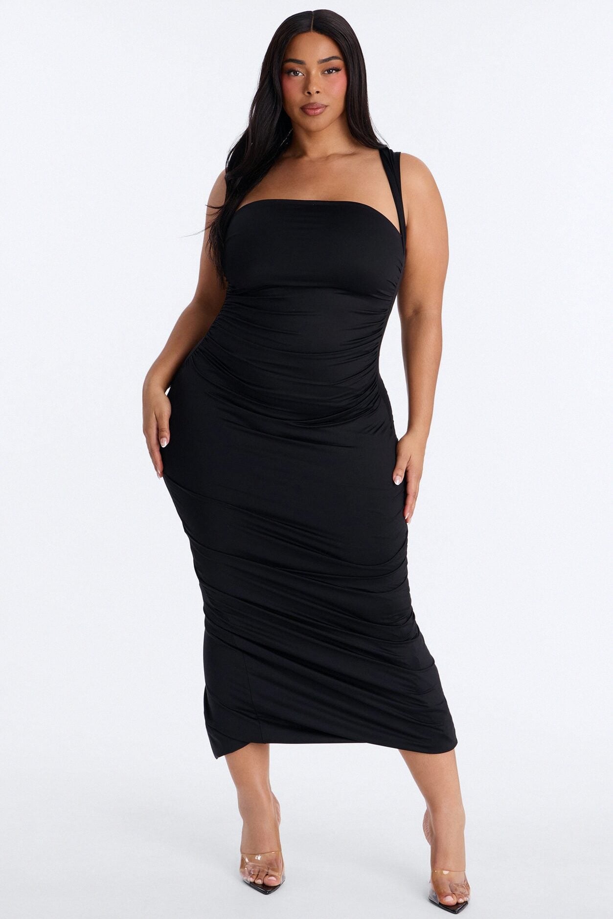 Contour Double Lined Straight Neck Maxi Dress - Black image 5