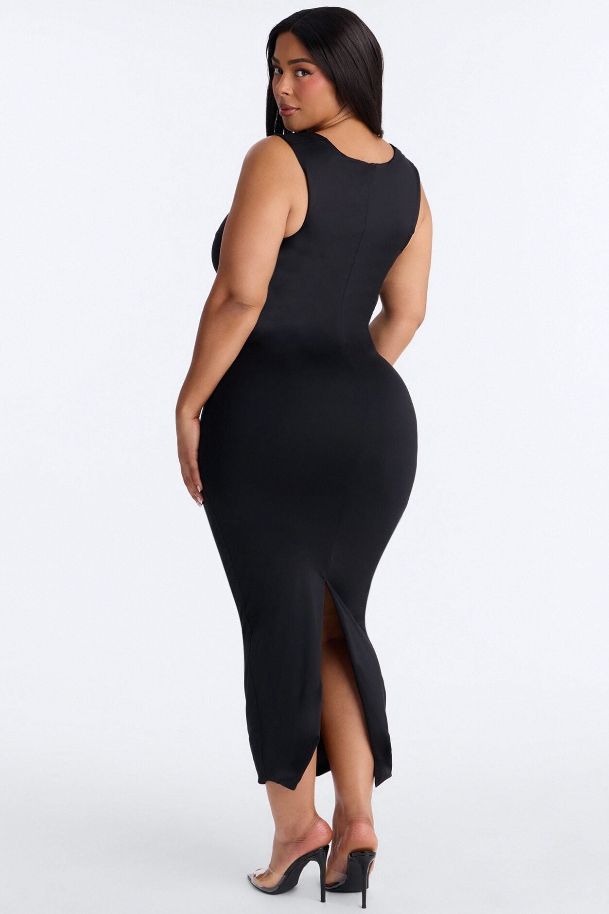 Contour Double Lined Straight Neck Maxi Dress - Black image 8