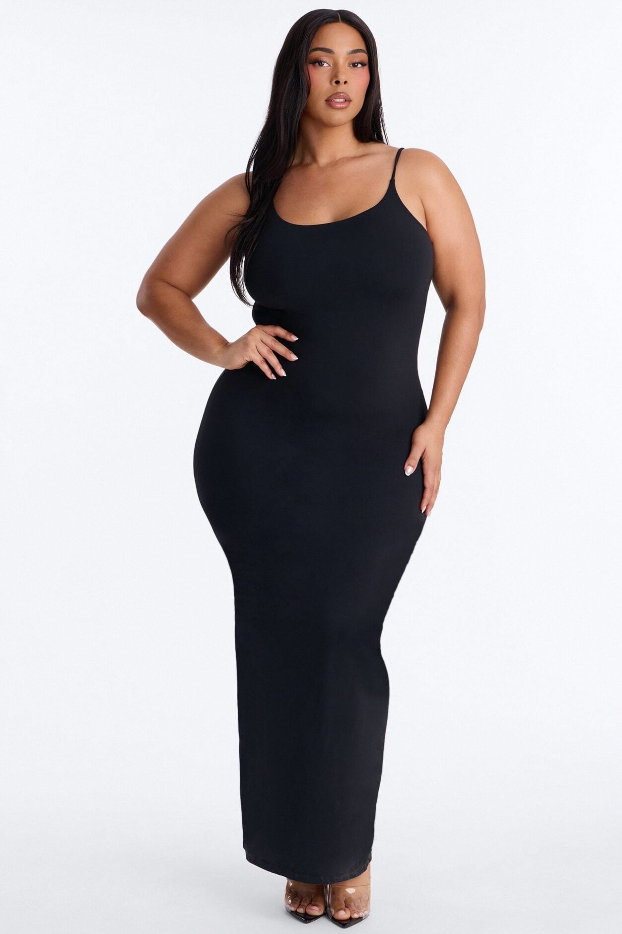 Second Skin Double Lined Scoop Neck Cami Maxi Dress - Black image 5