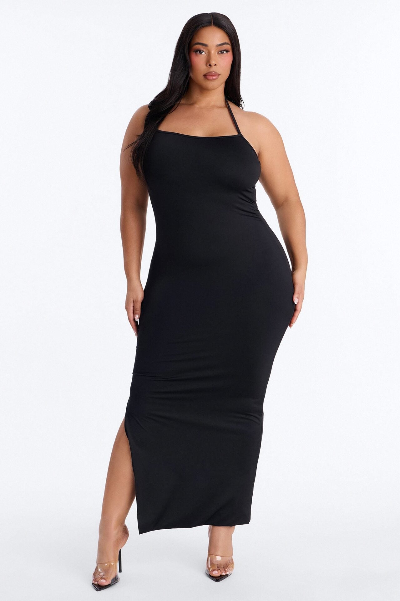 Contour Double Lined Halter Maxi Dress - Black image 5