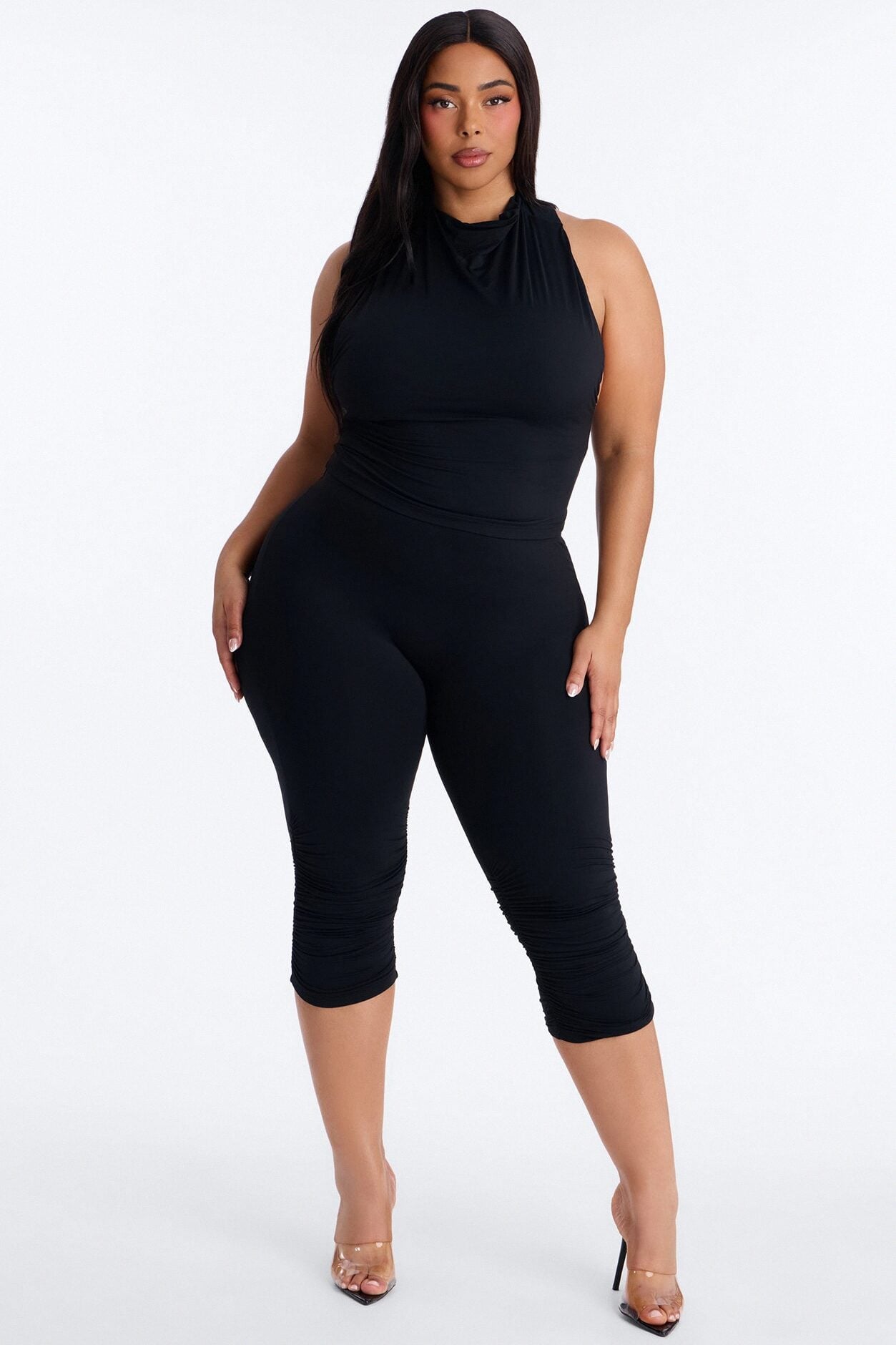 Second Skin Double Lined Mock Neck Racerback Top - Black image 6
