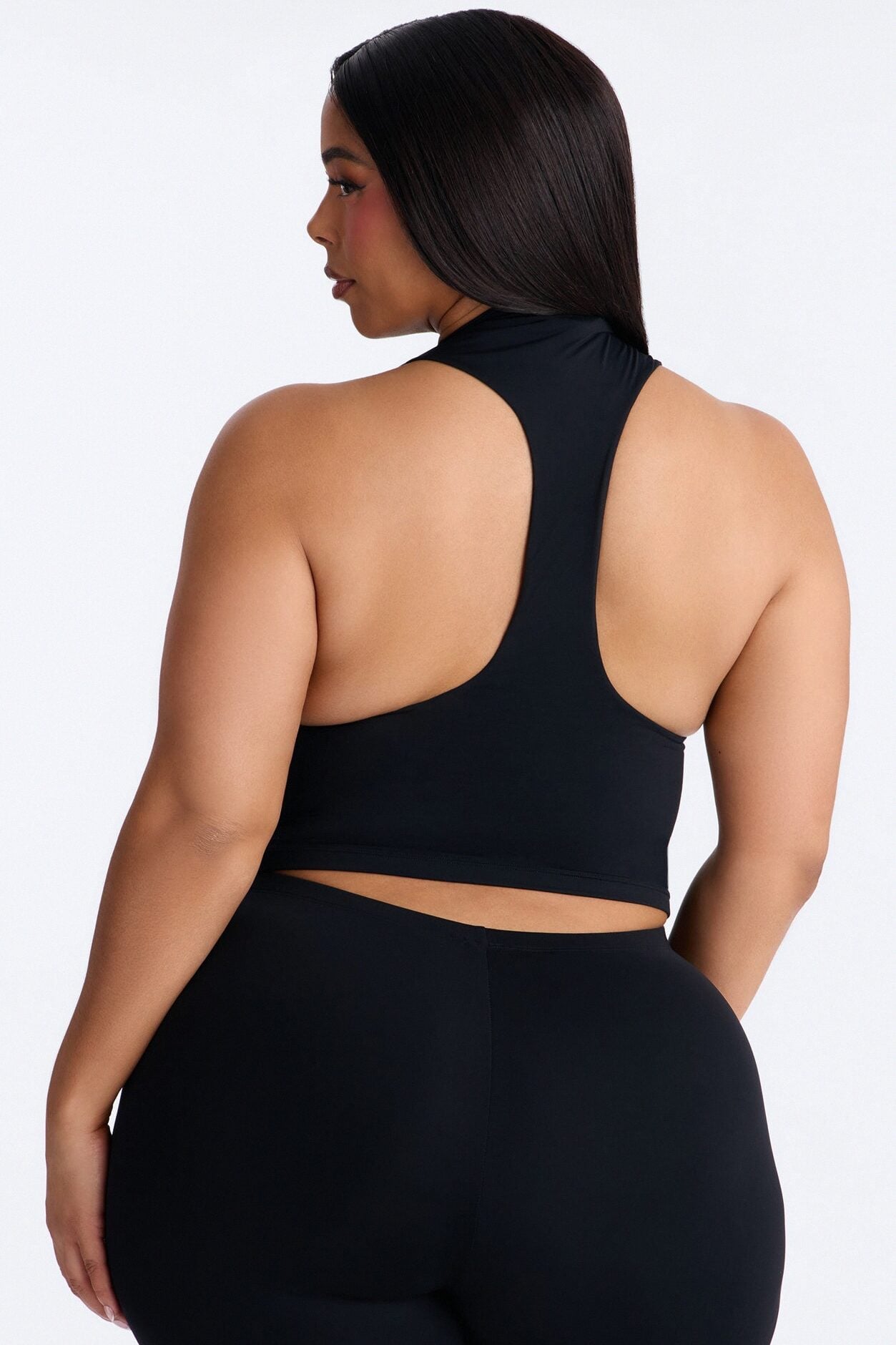 Second Skin Double Lined Mock Neck Racerback Top - Black image 8