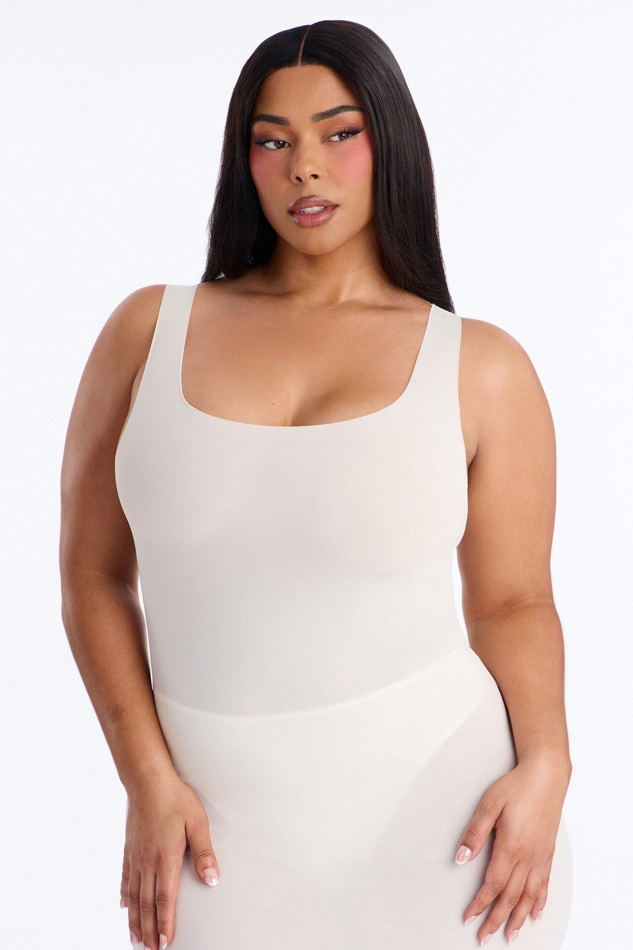 Power Mesh Low Scoop Back Sleeveless Maxi Dress - Bone image 5