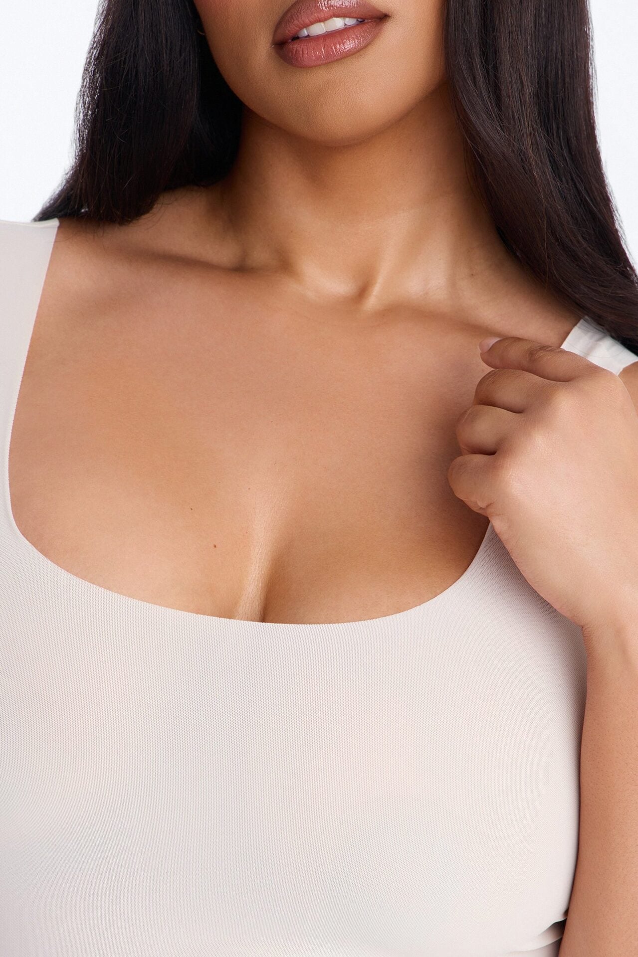 Power Mesh Low Scoop Back Sleeveless Maxi Dress - Bone image 6