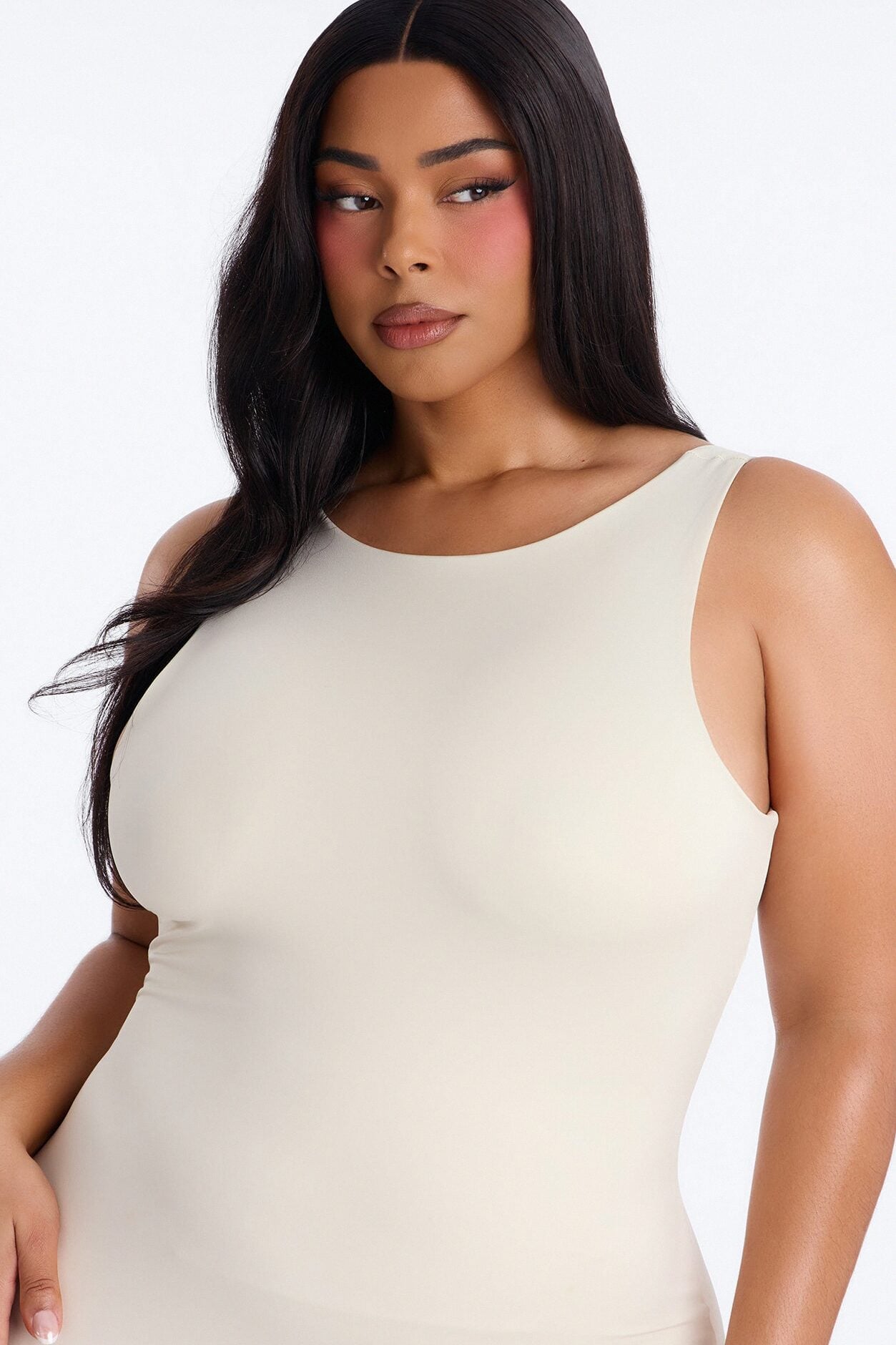 Contour Double Lined Low Back Capri Jumpsuit - Bone image 5