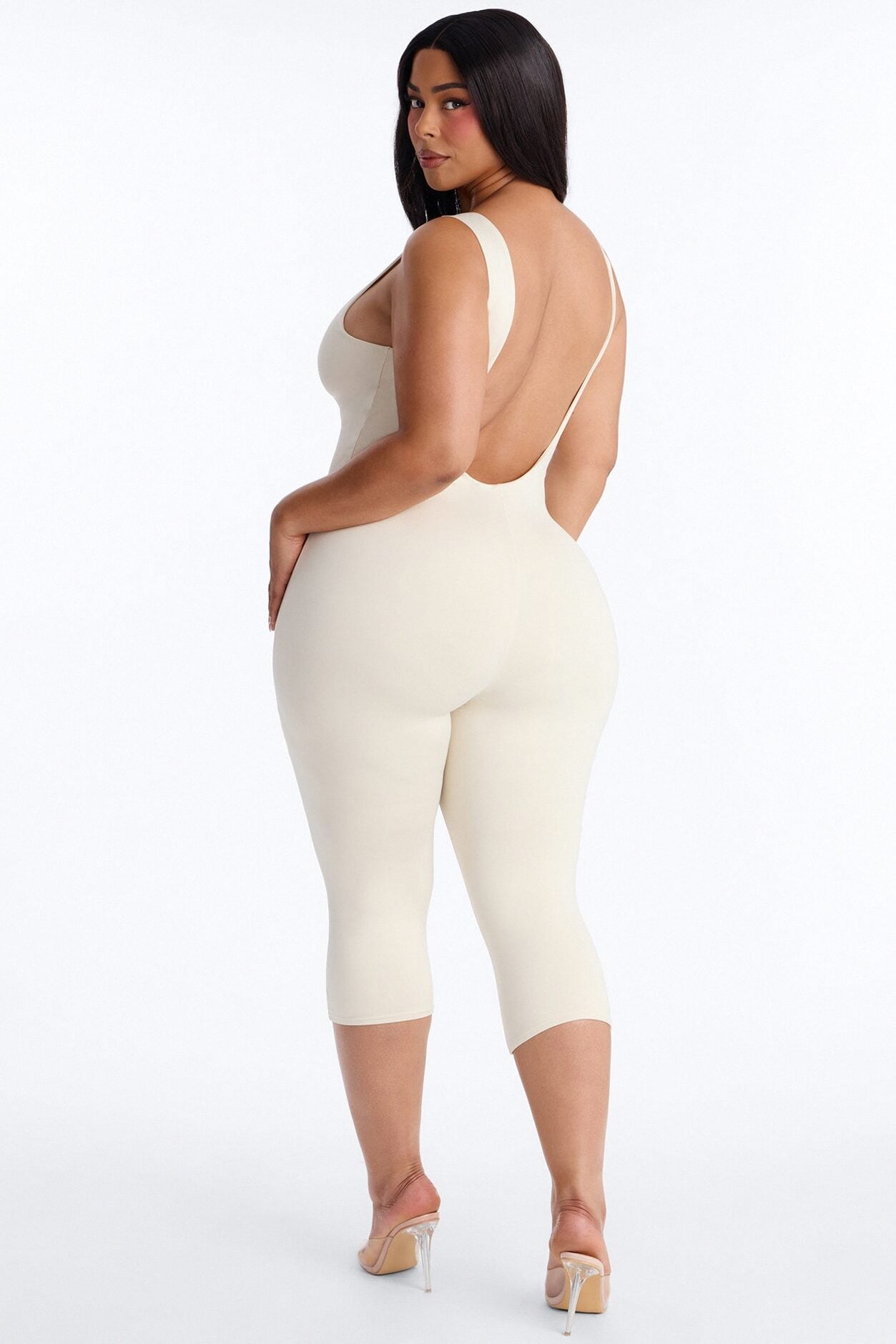 Contour Double Lined Low Back Capri Jumpsuit - Bone image 7
