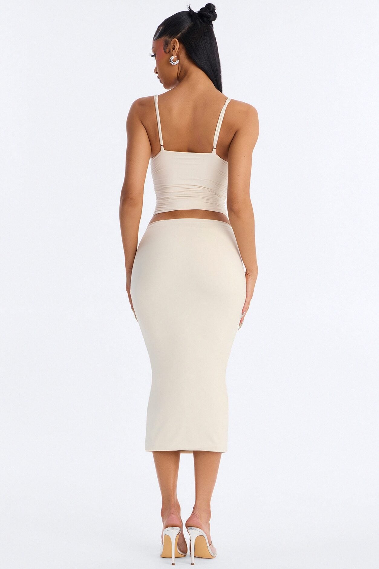 Contour Double Lined Pencil Midi Skirt - Bone image 3