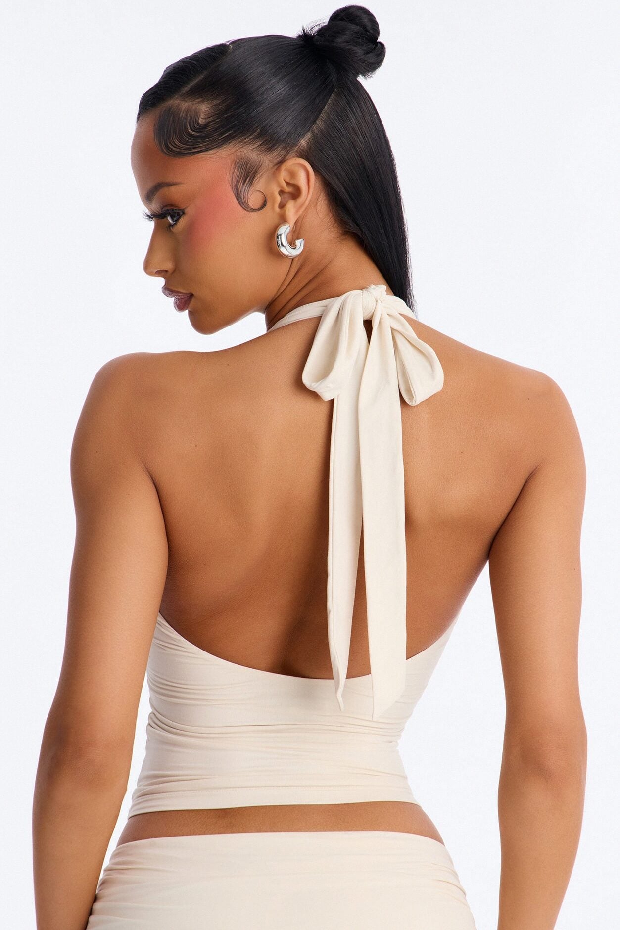 Second Skin Double Lined Deep V-Neck Halter Top - Bone image 3